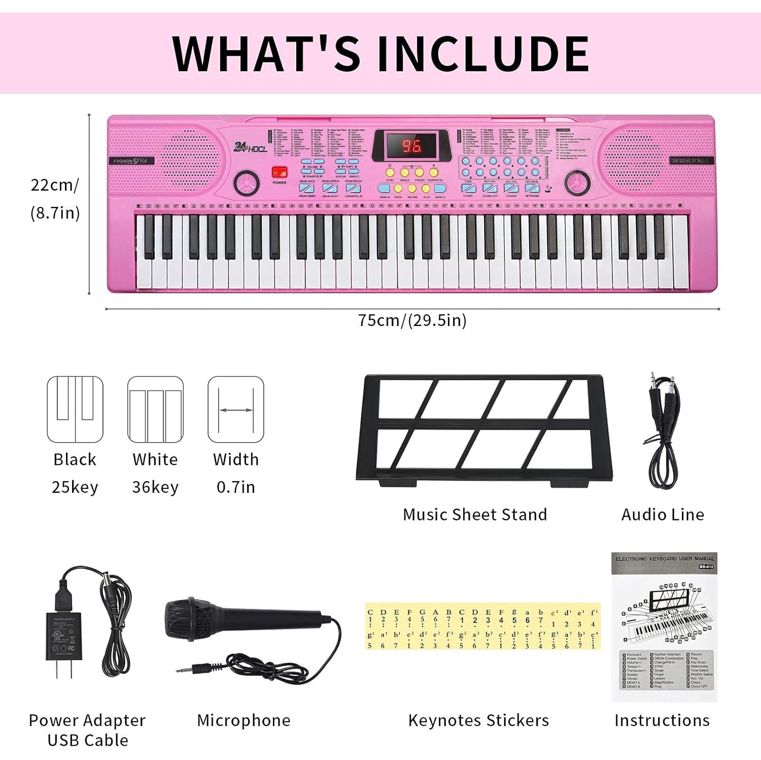 M SANMERSEN Piano Keyboard for Beginners 37 Keys Built-in 1200mA Rechargeable Battery Electronic Piano Keyboard Portable Music Piano Keyboard with