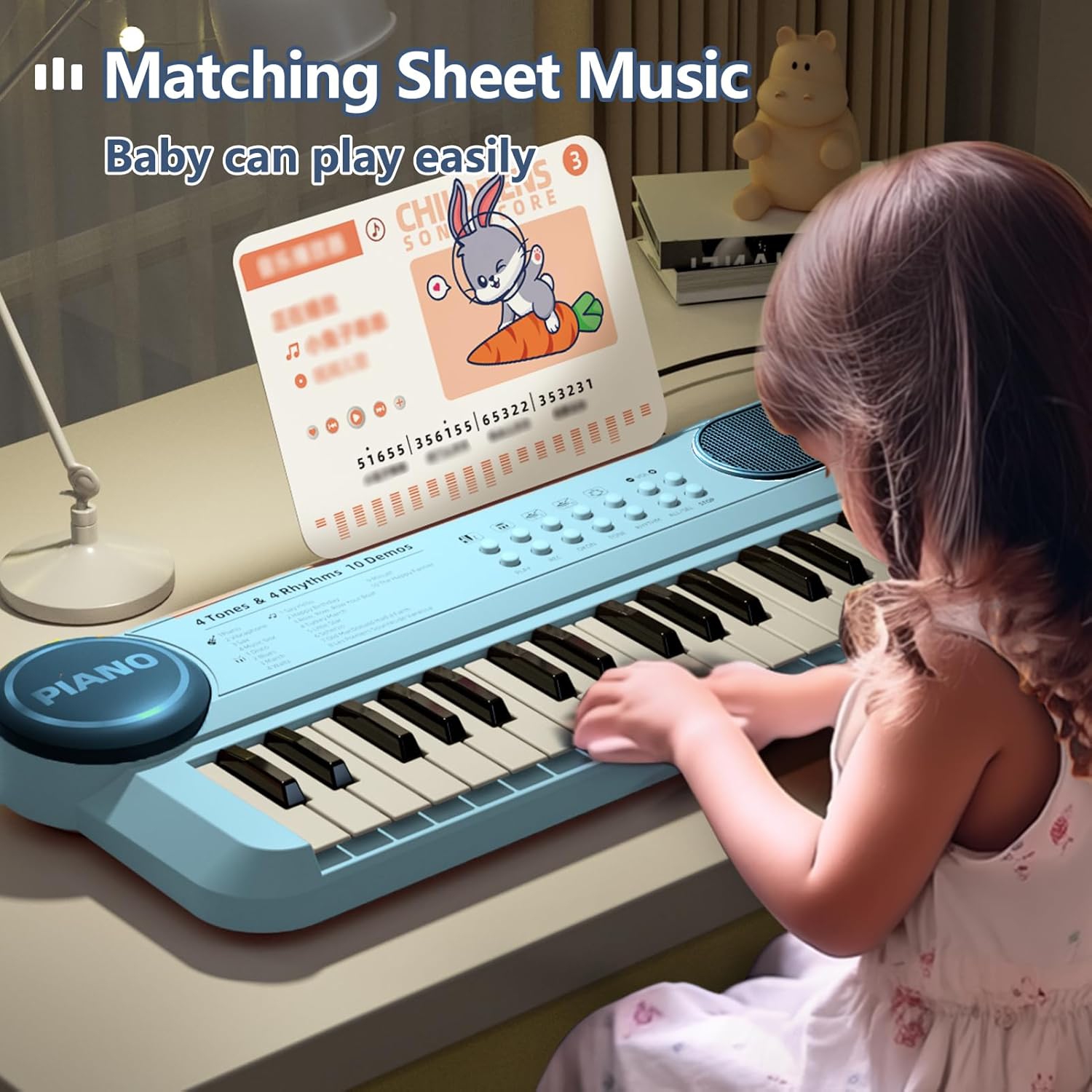 Piano Keyboard for Kids, 37 Keys Electronic Music Keyboard with Microphone & Music Stand, Portable Instrument Grand Piano for Beginners, Age 1-3,