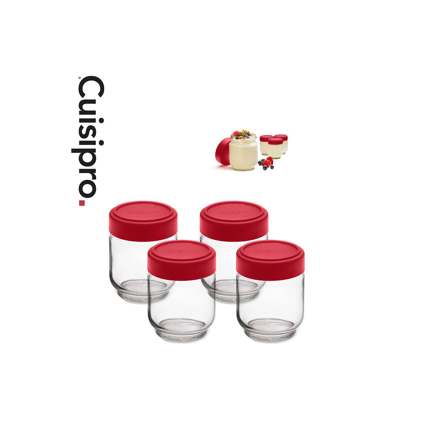 CUISIPRO Leak-Proof Glass Jars 4pc/Set 5.25"/13.3cm160ml/5.4oz Red
