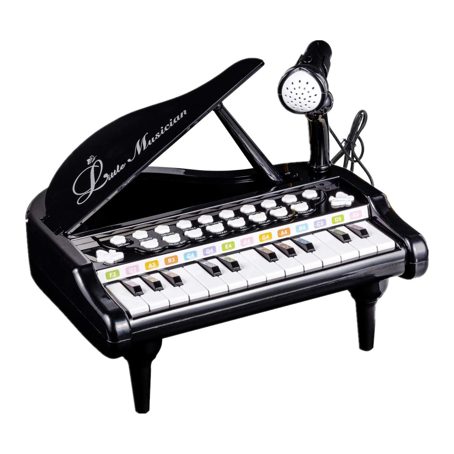 Love&Mini Kids Piano Keyboard Toy 24 Keys Black Electronic Educational Musical Instrument with Microphone