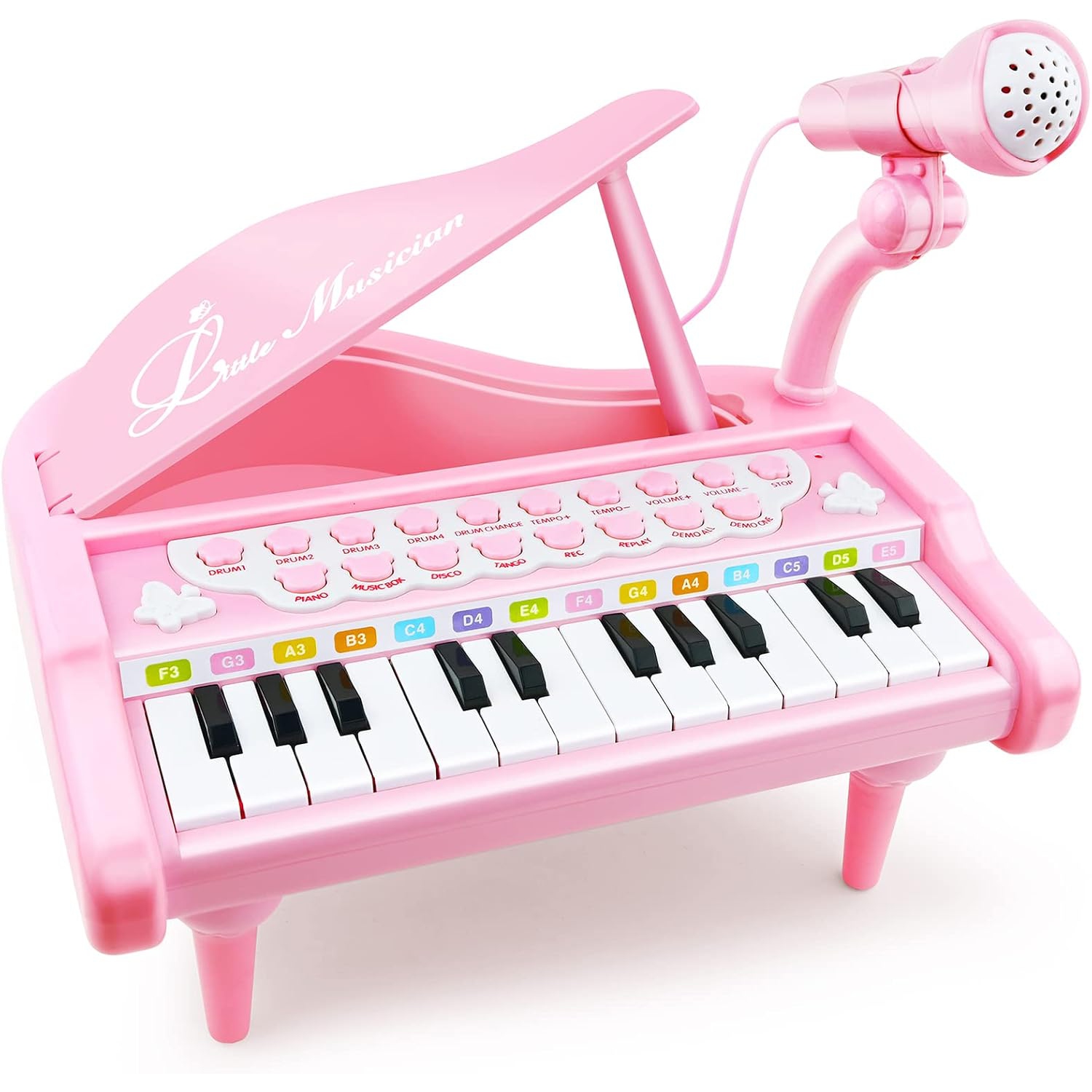 Love&Mini Kids Piano Keyboard Toy 24 Keys Black Electronic Educational Musical Instrument with Microphone