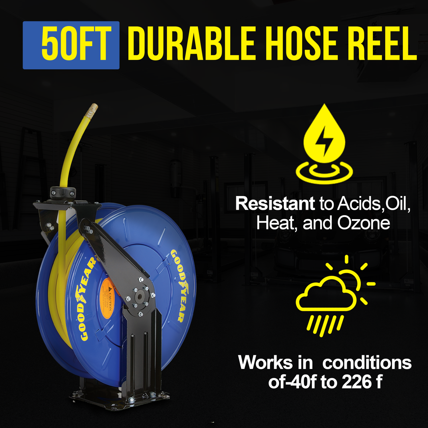 GOODYEAR Air/Water Hose Reel Retractable Spring Driven