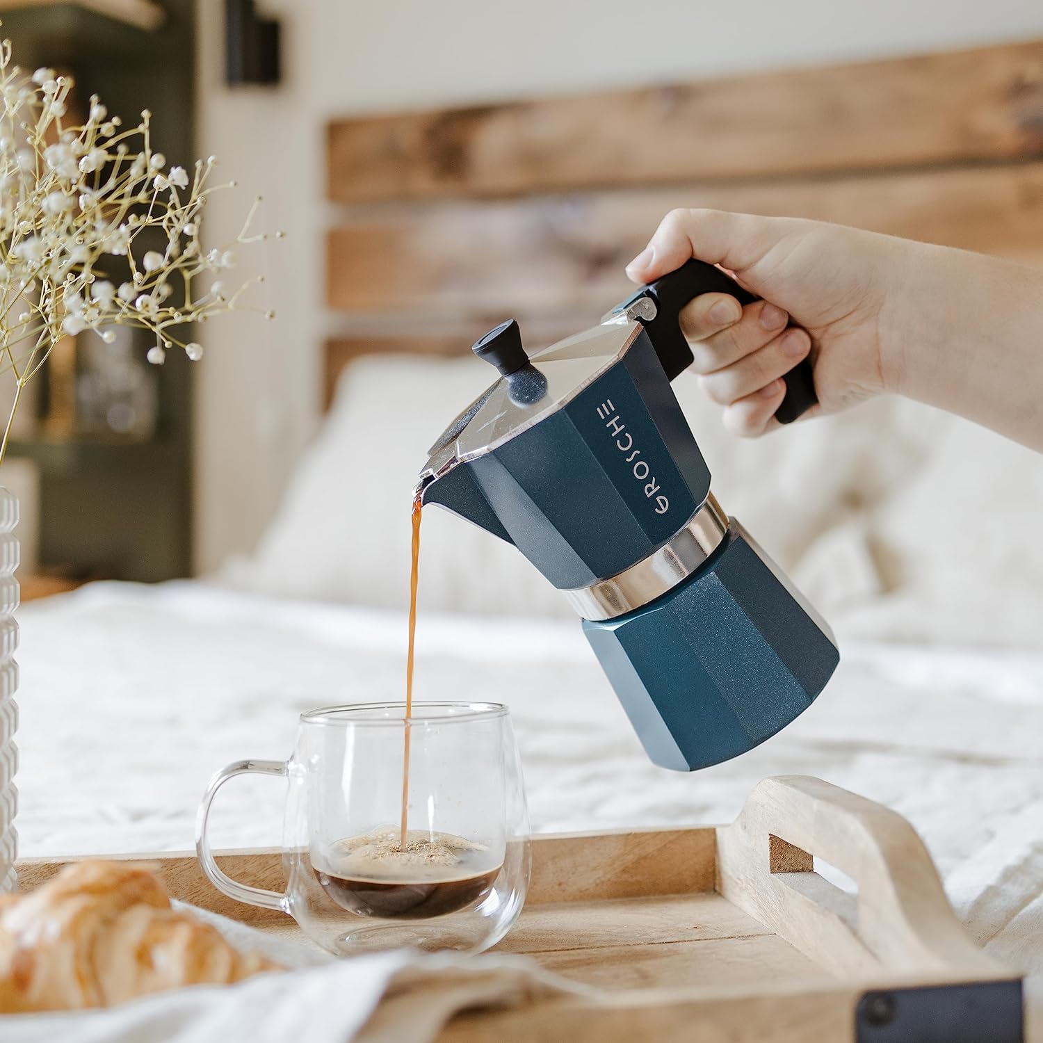 Cafetière espresso sur cuisinière Milano Cafetière moka Pot 6 – 9,3 oz, bleu – Cafetière Expresso sur cuisinière Cafetière Moka Cafetière à