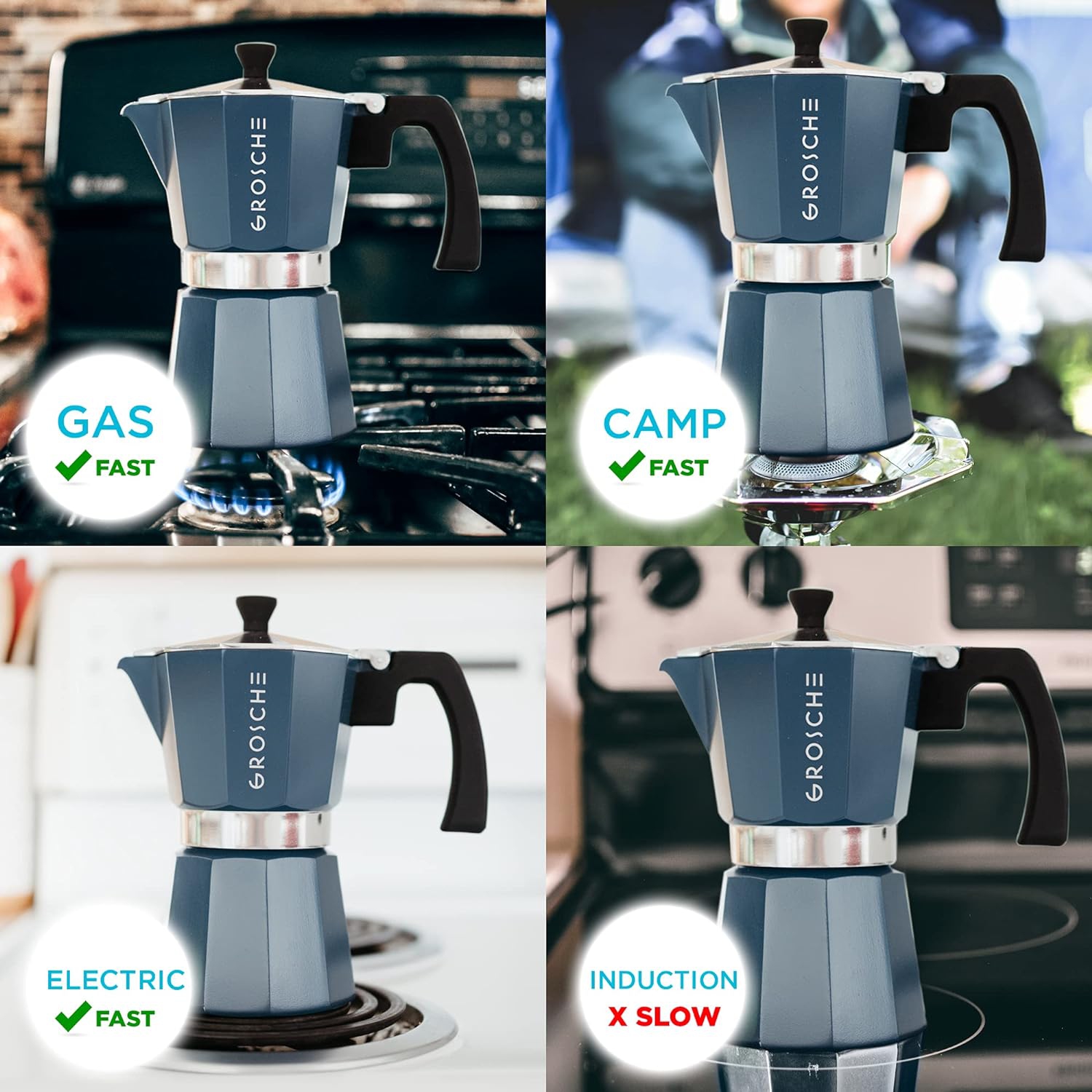 Cafetière espresso sur cuisinière Milano Cafetière moka Pot 6 – 9,3 oz, bleu – Cafetière Expresso sur cuisinière Cafetière Moka Cafetière à