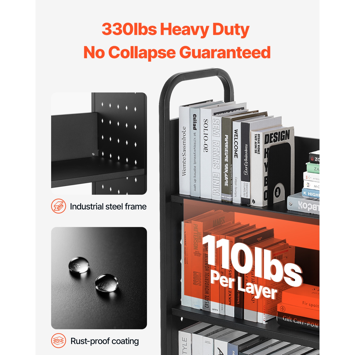 Chariot à livres à roulettes pour bibliothèque VEVOR 330&nbsp;lb, chariot de bibliothèque 30,3 x 15 x 48,0&nbsp;po, tablettes en L à un côté avec