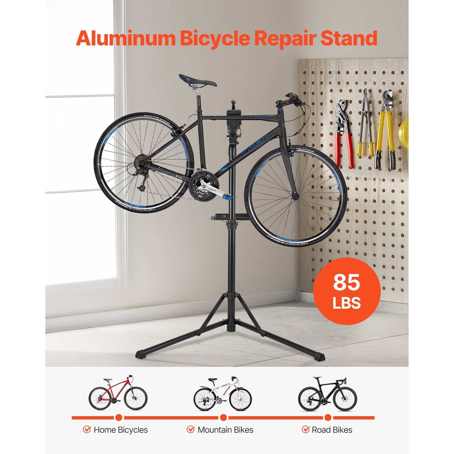 VEVOR 85 lb Bike Repair Stand, Heavy-duty Bicycle Work Stand with 40.7-64.1 in Adjustable Height & Magnetic Tool Tray, Foldable Bicycle Maintenance