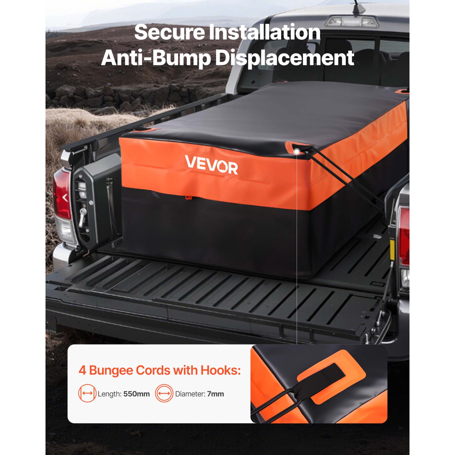 VEVOR 26 Cu. ft Truck Bed Cargo Bag, Waterproof 840D PVC, 51.18 x 40.16 x 21.85 in, Heavy Duty Cargo Bag for Truck Bed with Bungee Cords, Net and