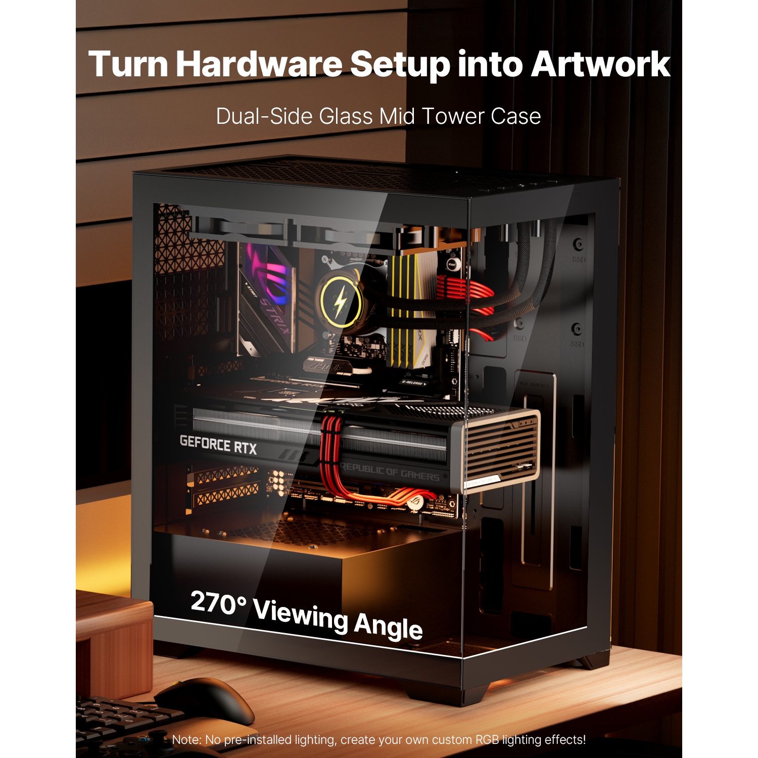 VEVOR PC Gaming Case, Mid-Tower, Computer Case with High-Airflow Tempered Glass Panel, Dust Filter, 2 x 120 mm Fans, for GPU up to 360 mm in Length,