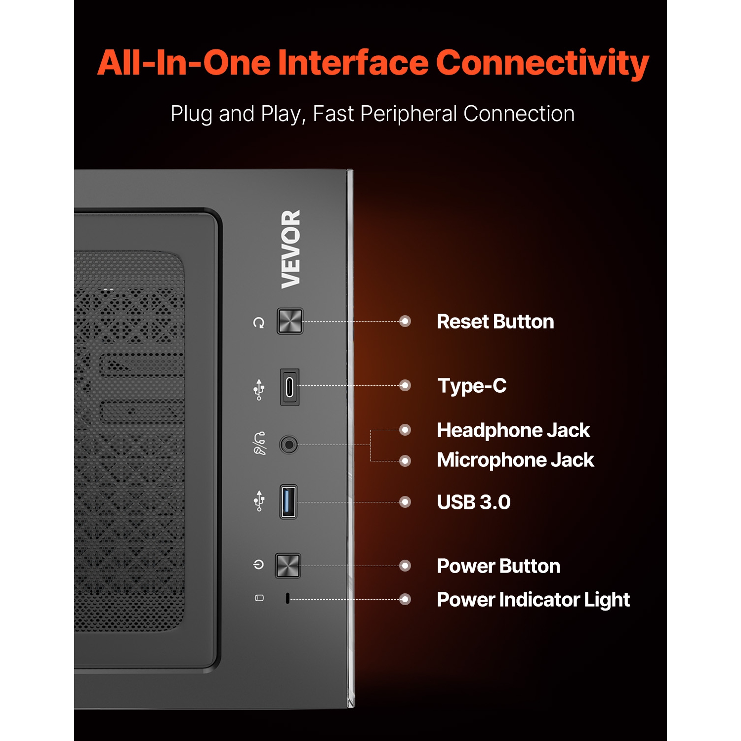 VEVOR PC Gaming Case, Mid-Tower, Computer Case with High-Airflow Tempered Glass Panel, Dust Filter, 2 x 120 mm Fans, for GPU up to 360 mm in Length,