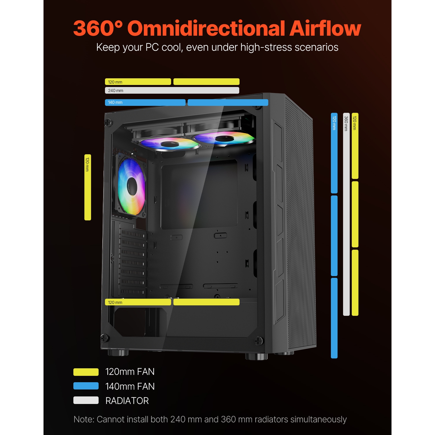 VEVOR PC Gaming Case, Mid-Tower, Computer Case with High-Airflow Tempered Glass Panel, Dust Filter, 3 x 120 mm ARGB Fans, for GPU up to 320 mm in