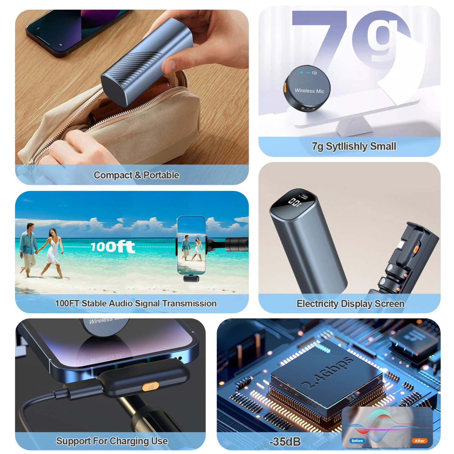 Micro-cravate sans fil pour iPhone/Android, mini microphone avec suppression du bruit, rétro magnétique pour diffusion mobile en direct