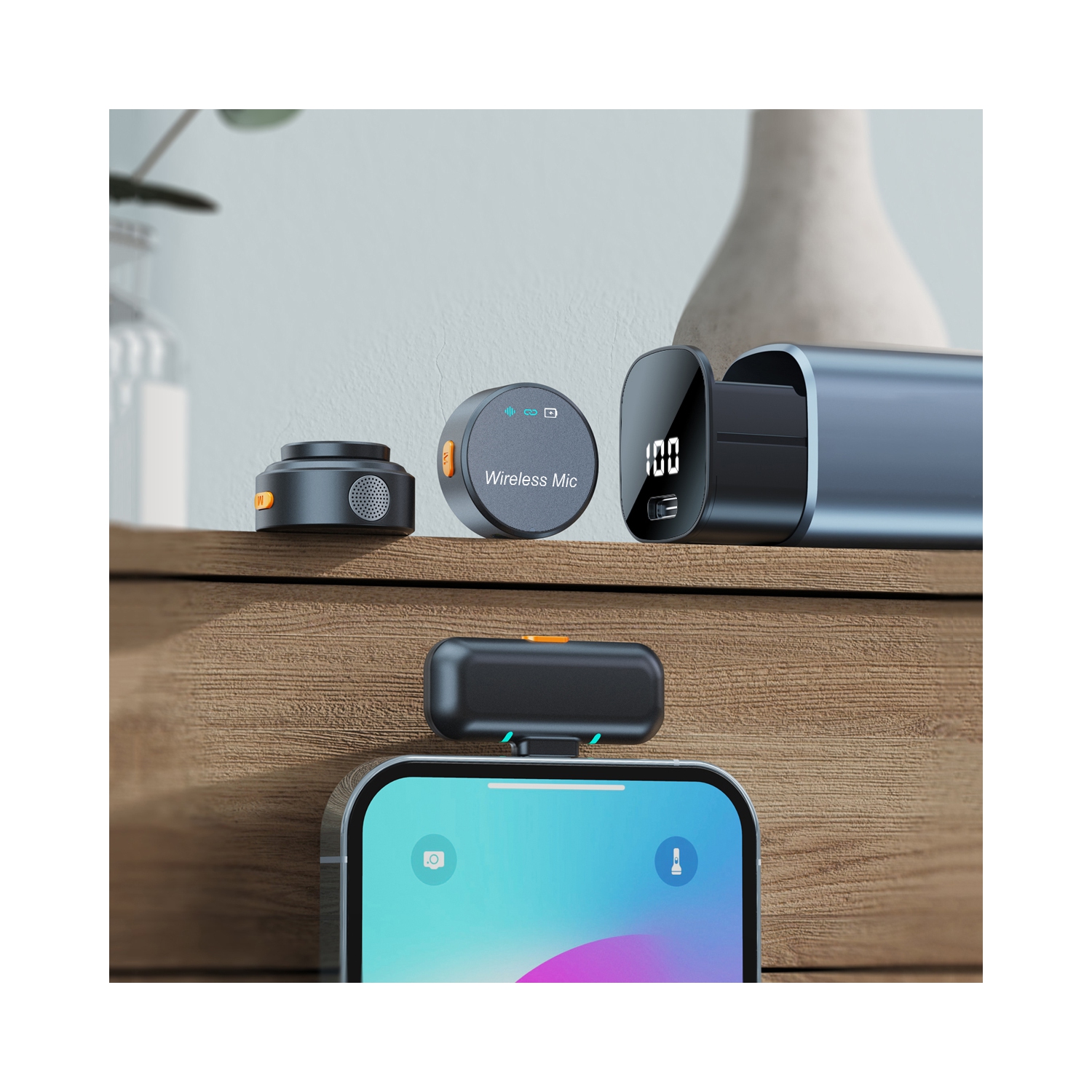 Micro-cravate sans fil pour iPhone/Android, mini microphone avec suppression du bruit, rétro magnétique pour diffusion mobile en direct