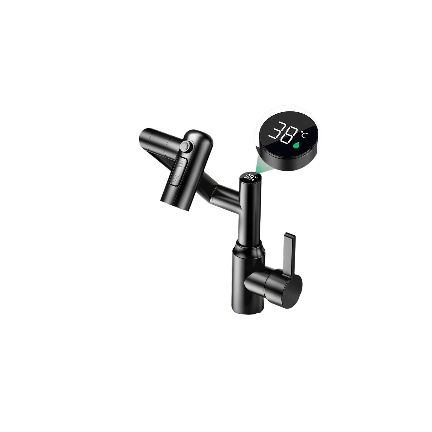 Rotatable Bathroom Faucet with Temperature Display in Fahrenheit, 3 Water Outlet Modes, Universal Rotation Cold Hot Water Tap