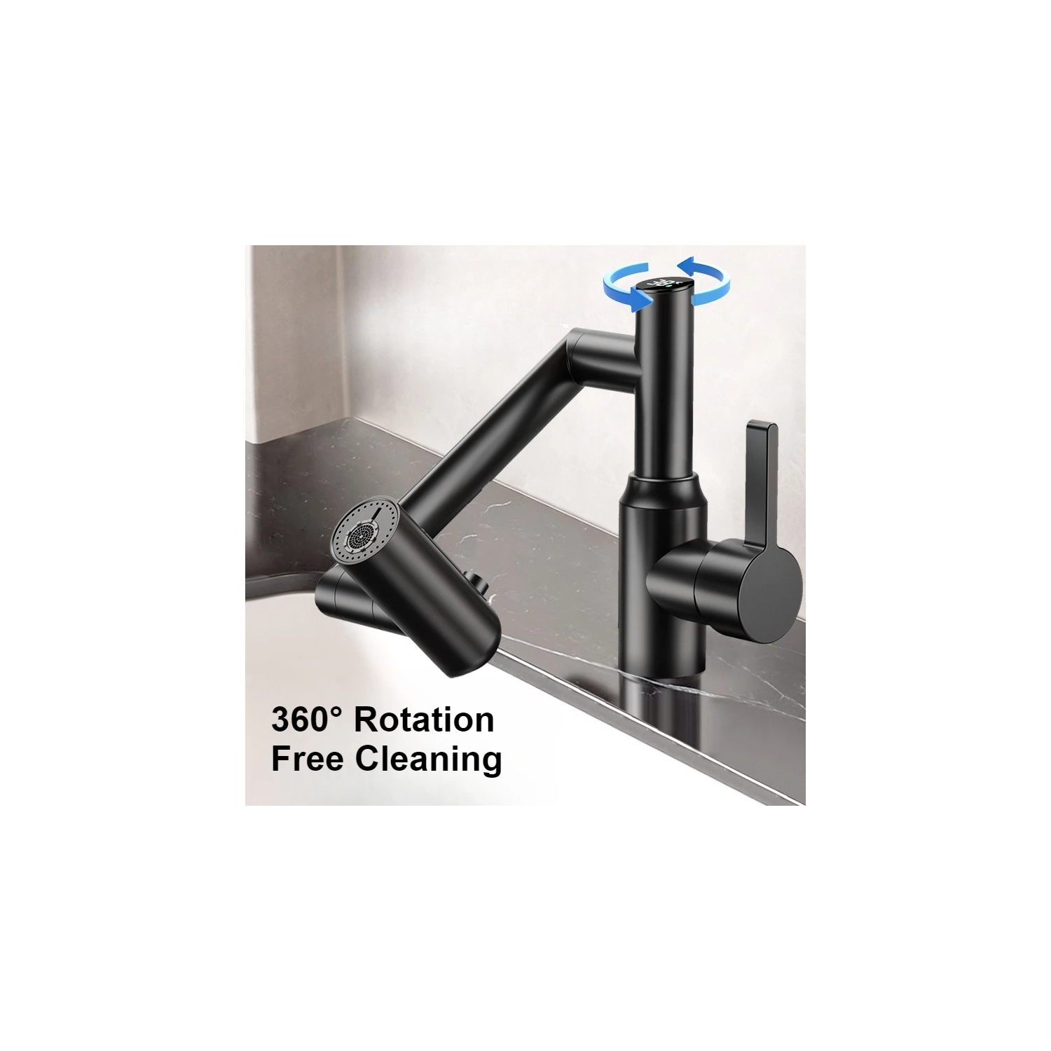 Rotatable Bathroom Faucet with Temperature Display in Fahrenheit, 3 Water Outlet Modes, Universal Rotation Cold Hot Water Tap