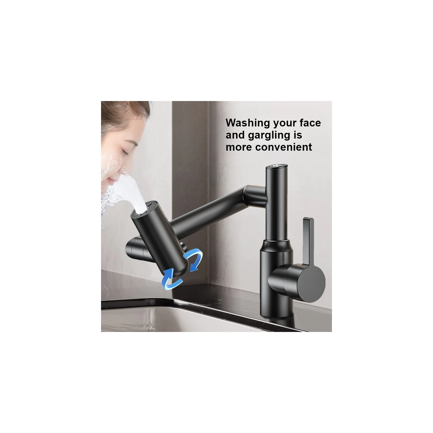 Rotatable Bathroom Faucet with Temperature Display in Fahrenheit, 3 Water Outlet Modes, Universal Rotation Cold Hot Water Tap