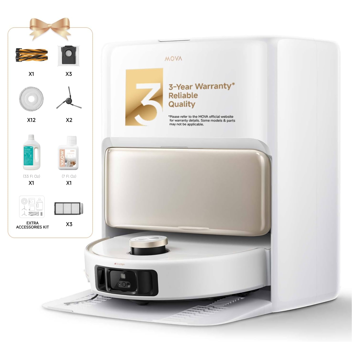 MOVA V50 Ultra Complete Robot Vacuum and Mop, Pet Hair Carpet Friendly,24000 Pa Suction, Self-Cleaning Filter,Fast Mop Drying-White