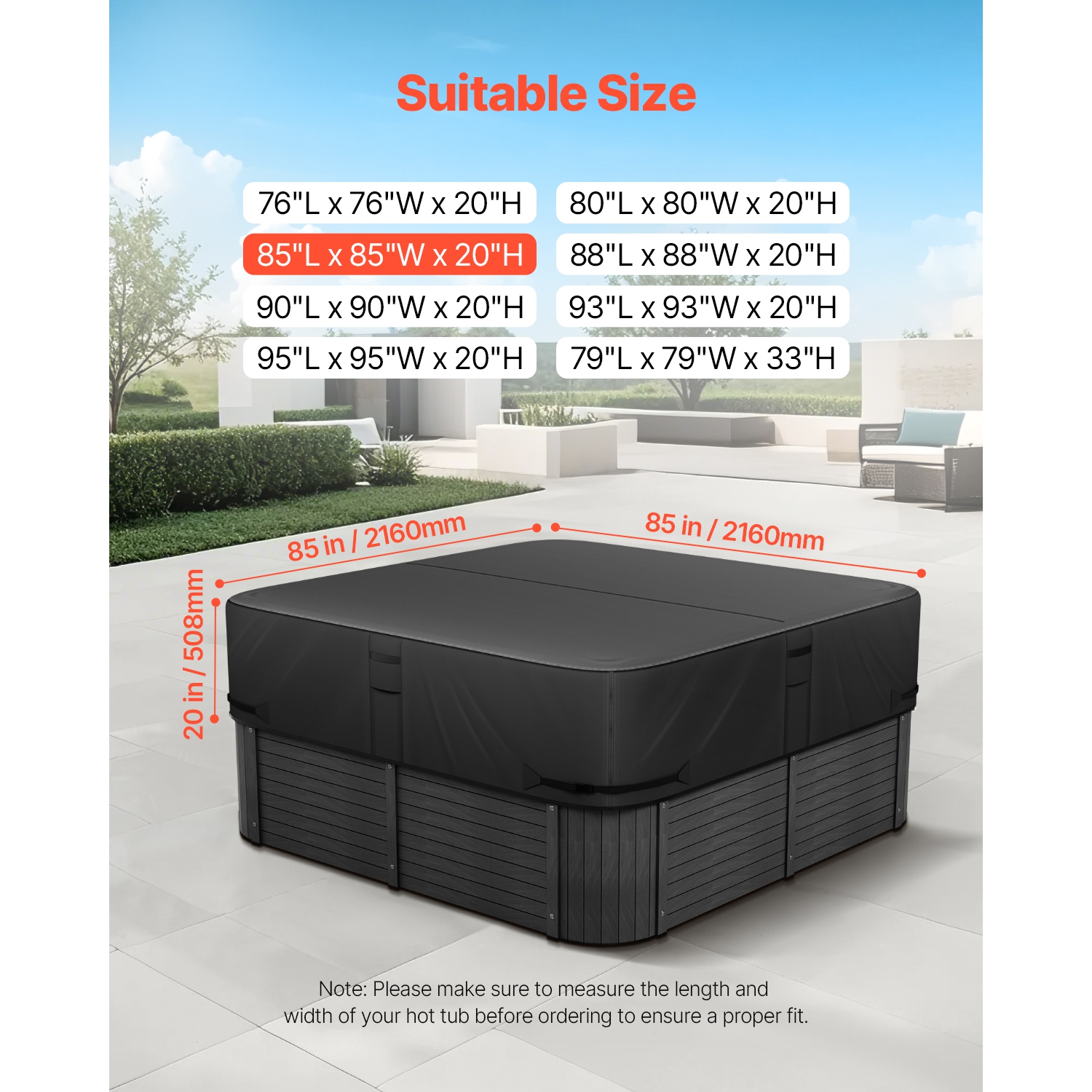 Housse pour spa d'extérieur de 85 x 85 x 20&nbsp;po VEVOR, housse imperméable et imperméable pour spa, tissu Oxford robuste 600D et résistance à la