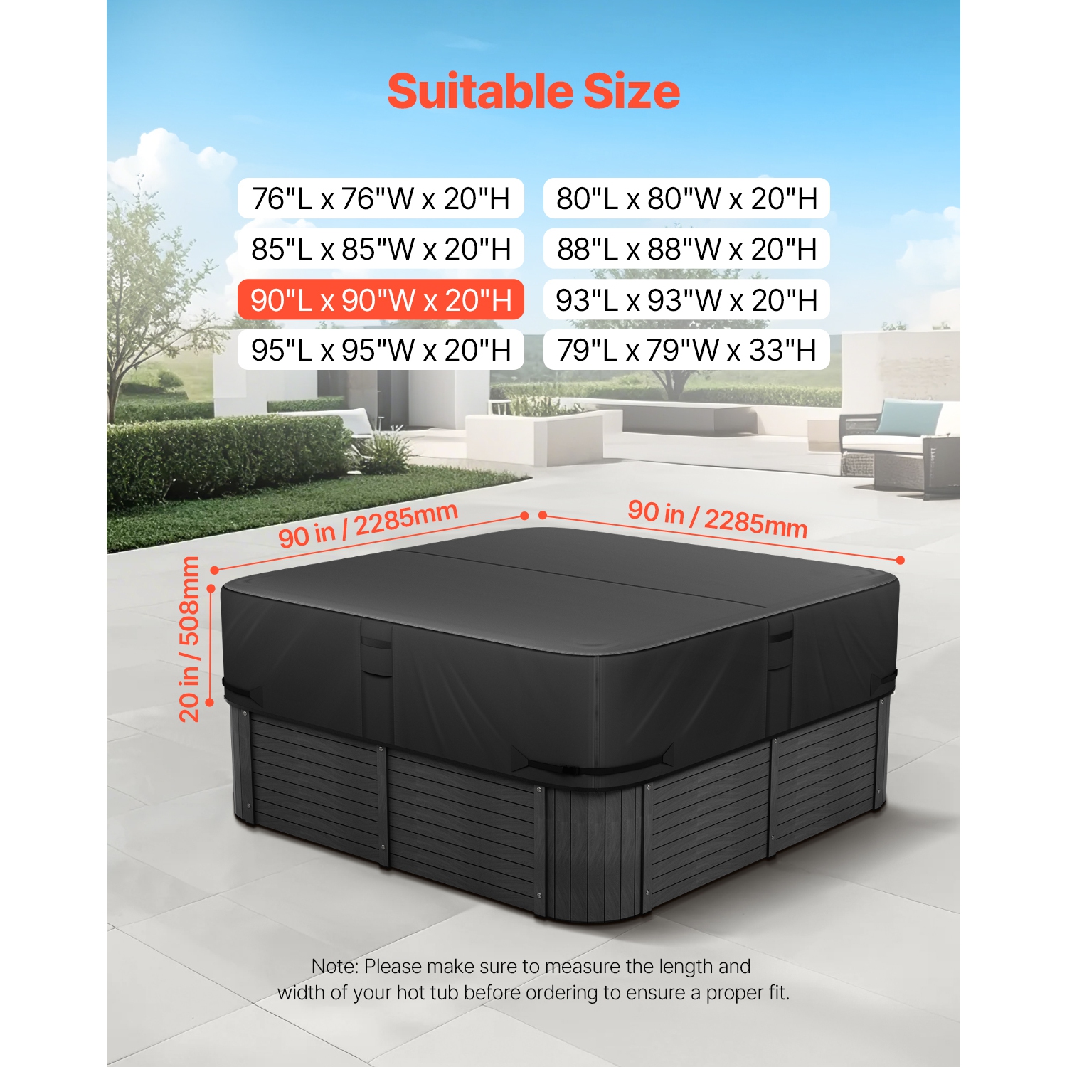 Housse pour spa d'extérieur de 90 x 90 x 20&nbsp;po VEVOR, housse imperméable et imperméable pour spa, tissu Oxford robuste 600D et résistance à la