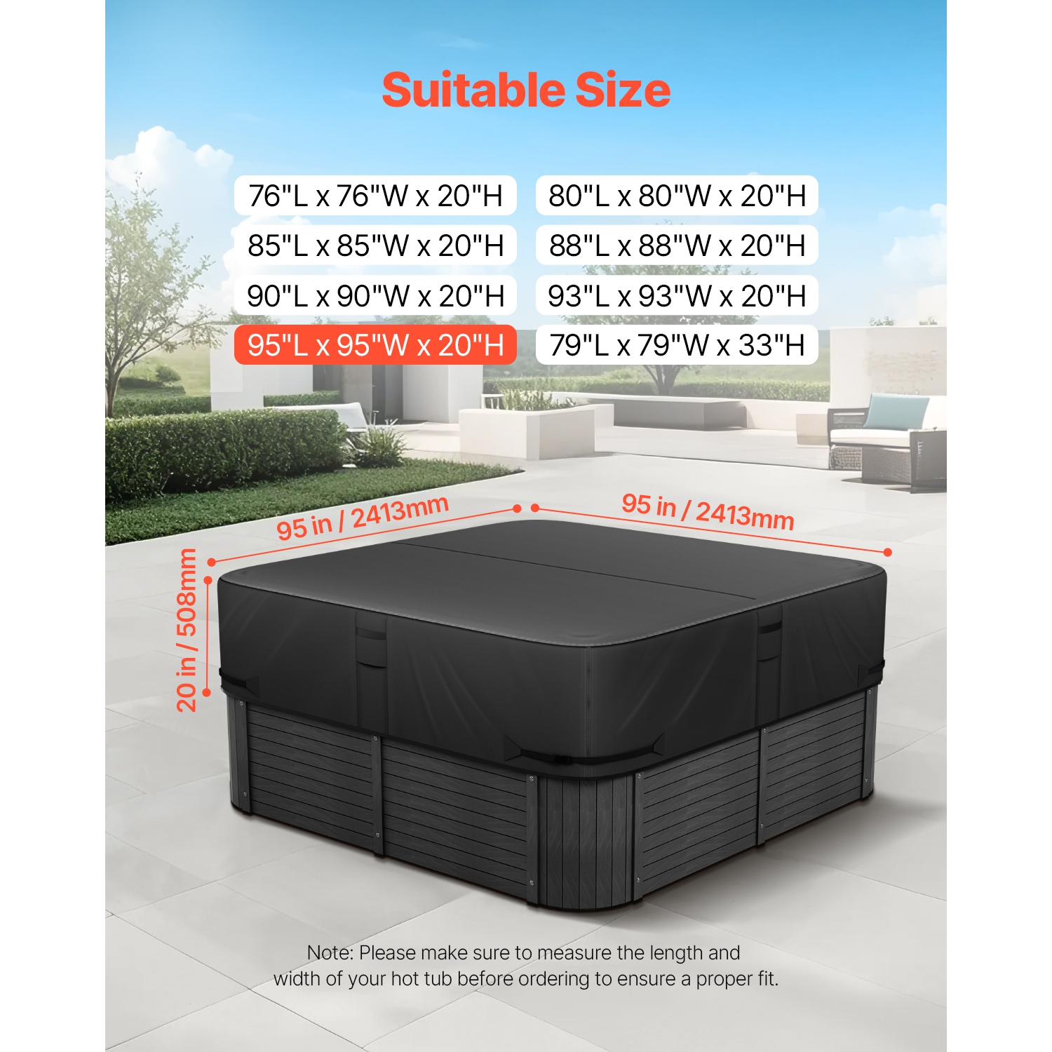 Housse pour spa d'extérieur de 95 x 95 x 20&nbsp;po VEVOR, housse imperméable et imperméable pour spa, tissu Oxford robuste 600D et résistance à la