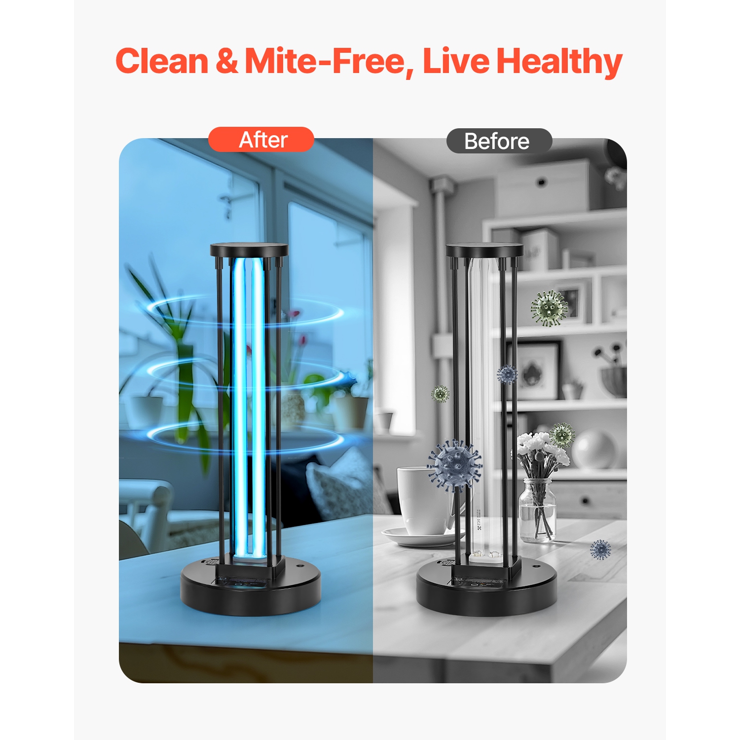 VEVOR 36W UV Light, Ultraviolet Lamp with Ozone Purifier, UVC Lamp with 30/60/120 Minutes 3-Gear Timer and Remote Control, for Room up to 400 sqft,