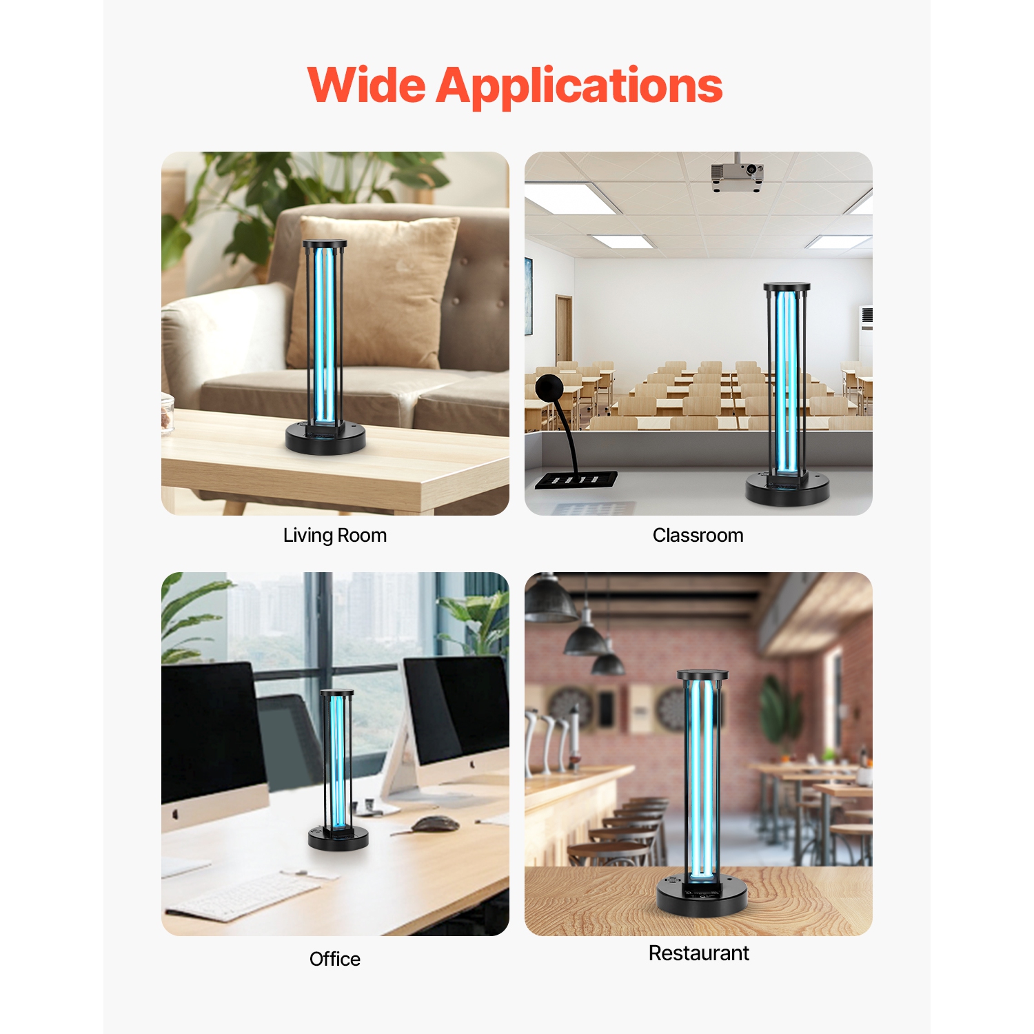 VEVOR 36W UV Light, Ultraviolet Lamp with Ozone Purifier, UVC Lamp with 30/60/120 Minutes 3-Gear Timer and Remote Control, for Room up to 400 sqft,