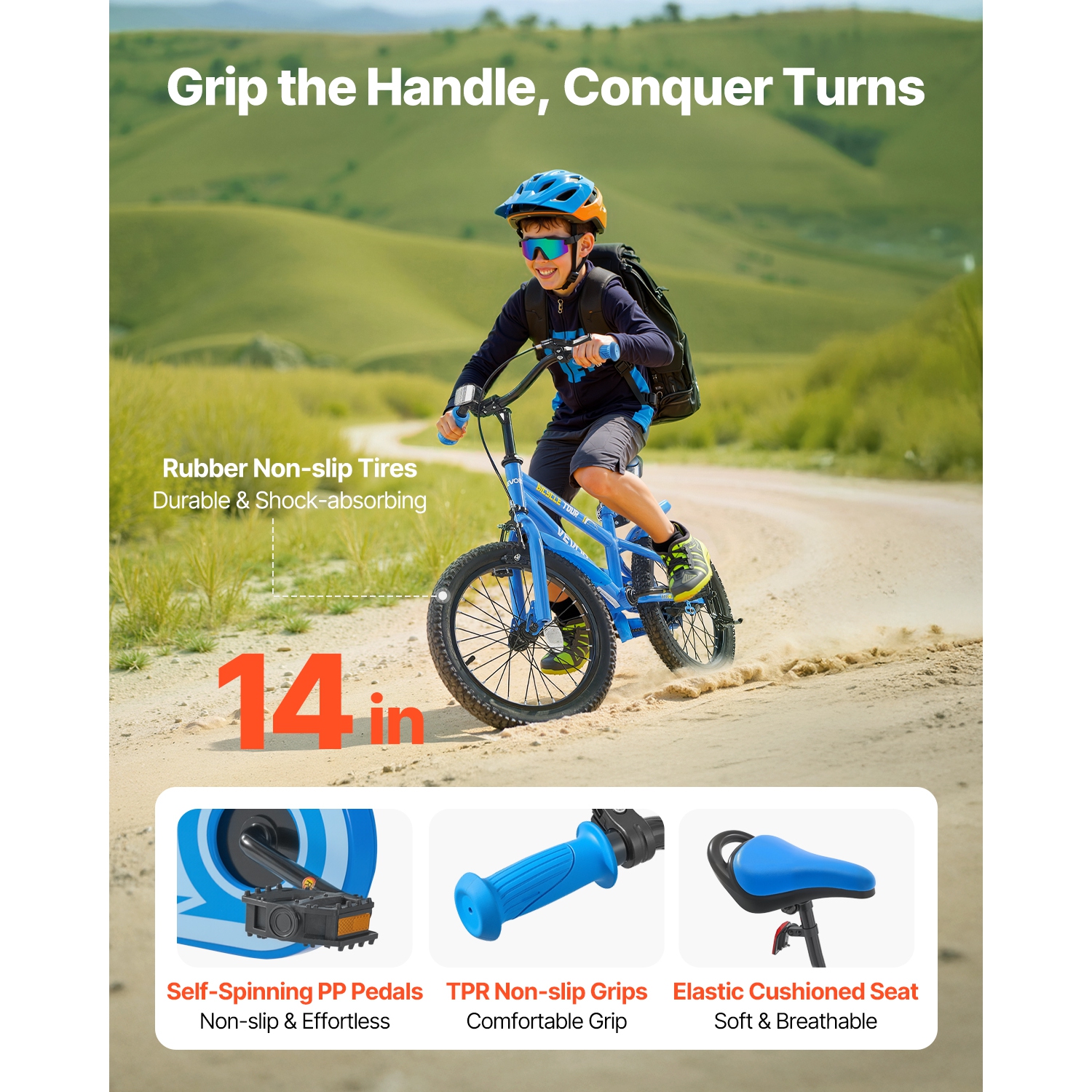 VEVOR 14 Inches Kids Bike, BMX Style Children Bicycle, Rider Height 2.95 ft - 3.77 ft, Training Wheels Included, Sturdy and Easy to Assemble, Toddler