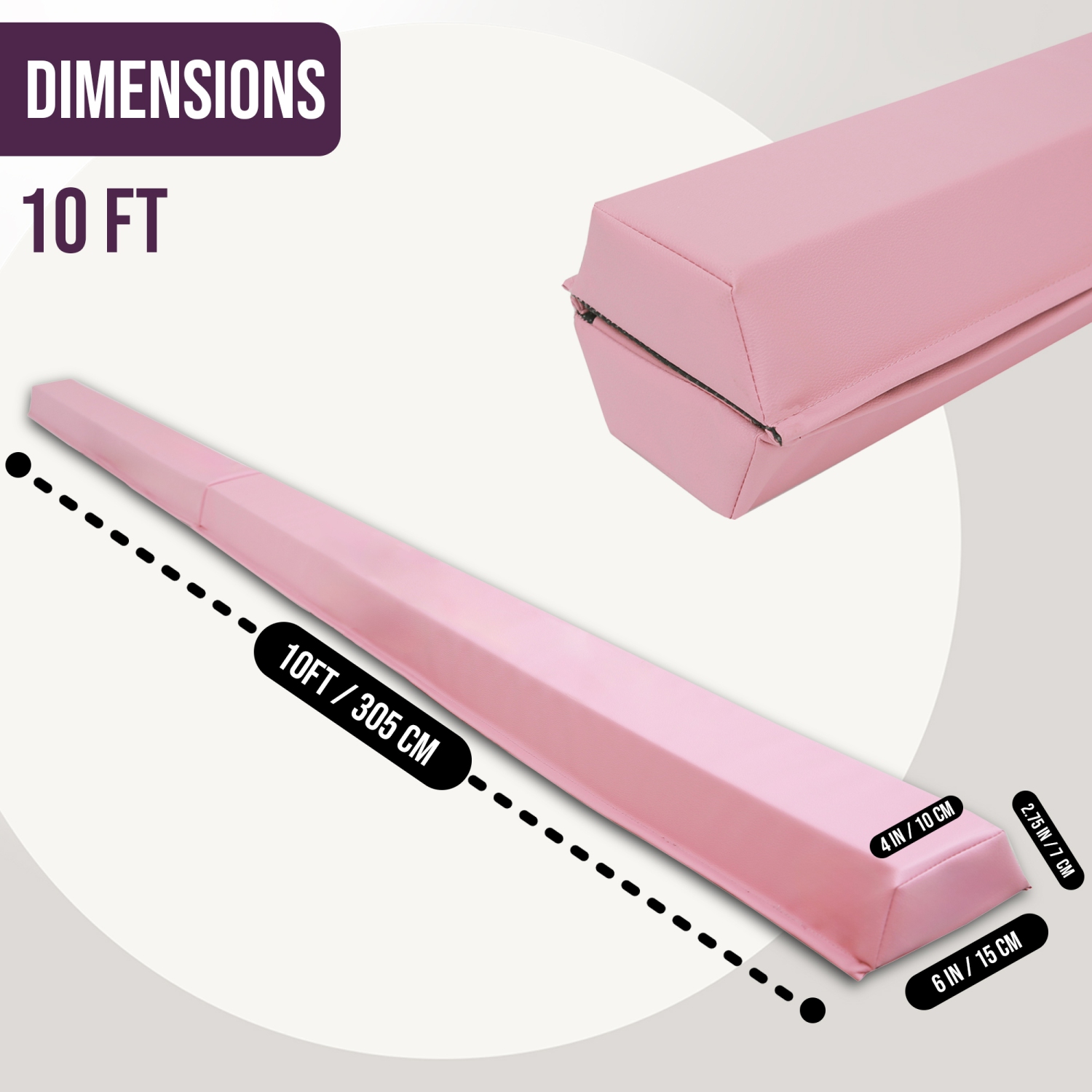 PRISP Folding Gymnastics Balance Beam - 8/10/12FT Training Floor Beam with High Density EVA Foam Core; Home Gymnastics Equipment for Kids, Teens and