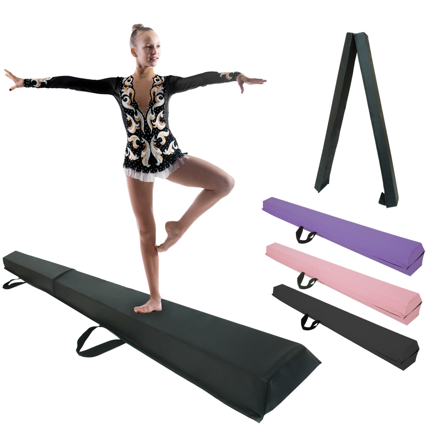PRISP Folding Gymnastics Balance Beam - 8/10/12FT Training Floor Beam with High Density EVA Foam Core; Home Gymnastics Equipment for Kids, Teens and