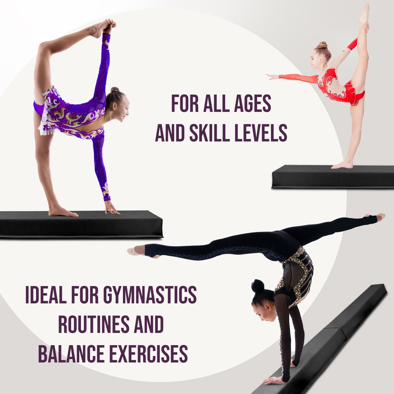 PRISP Folding Gymnastics Balance Beam - 8/10/12FT Training Floor Beam with High Density EVA Foam Core; Home Gymnastics Equipment for Kids, Teens and