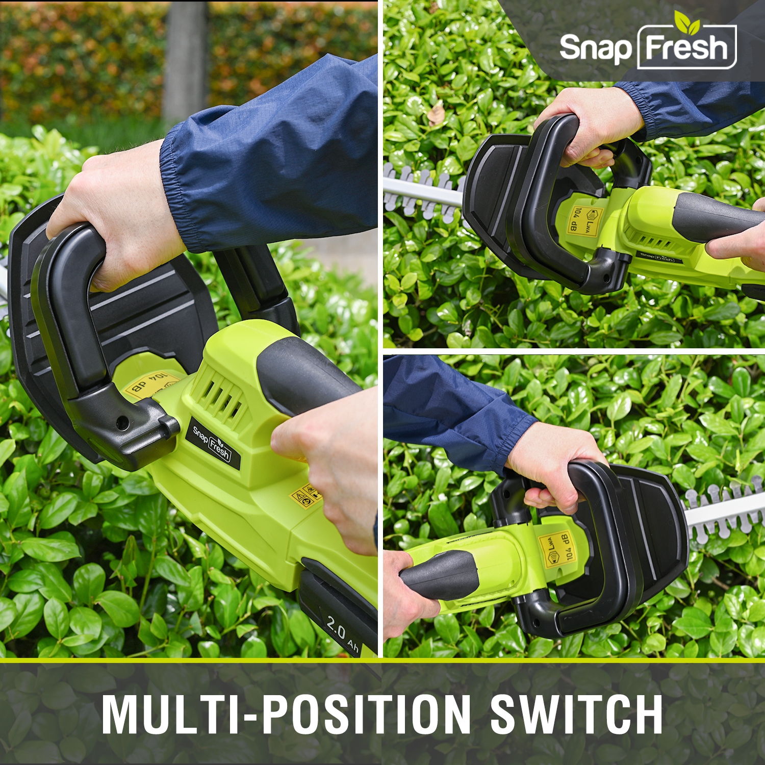 SnapFresh 20V Cordless Hedge Trimmer 22 Inch Dual Action Blade with 2.0Ah Battery and Fast Charger Included