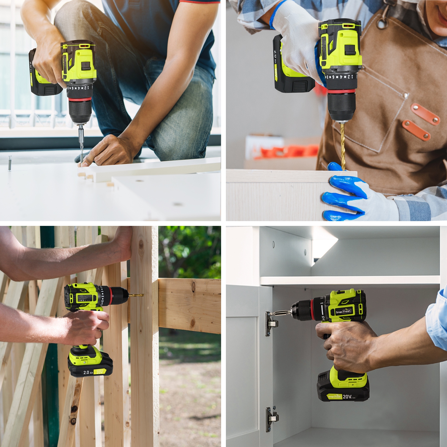 SnapFresh 20V Brushless Cordless Drill 1/2 in Power Drill Set 2 Speeds 21+1 Torque with 2.0Ah Battery and Fast Charger