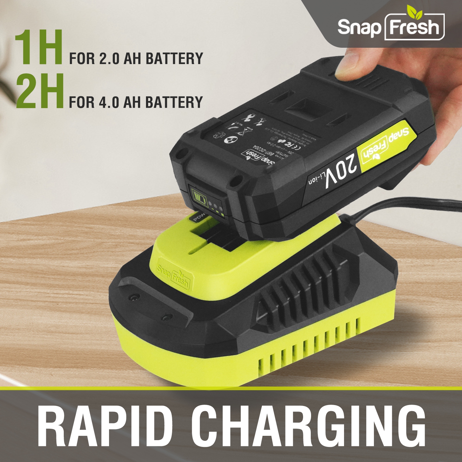 Chargeur de batterie SnapFresh pour 20 V Recharge rapide de 1 heures Compatible avec les batteries BBT-DC20A, BBT-DC40A et BBT-DC50A