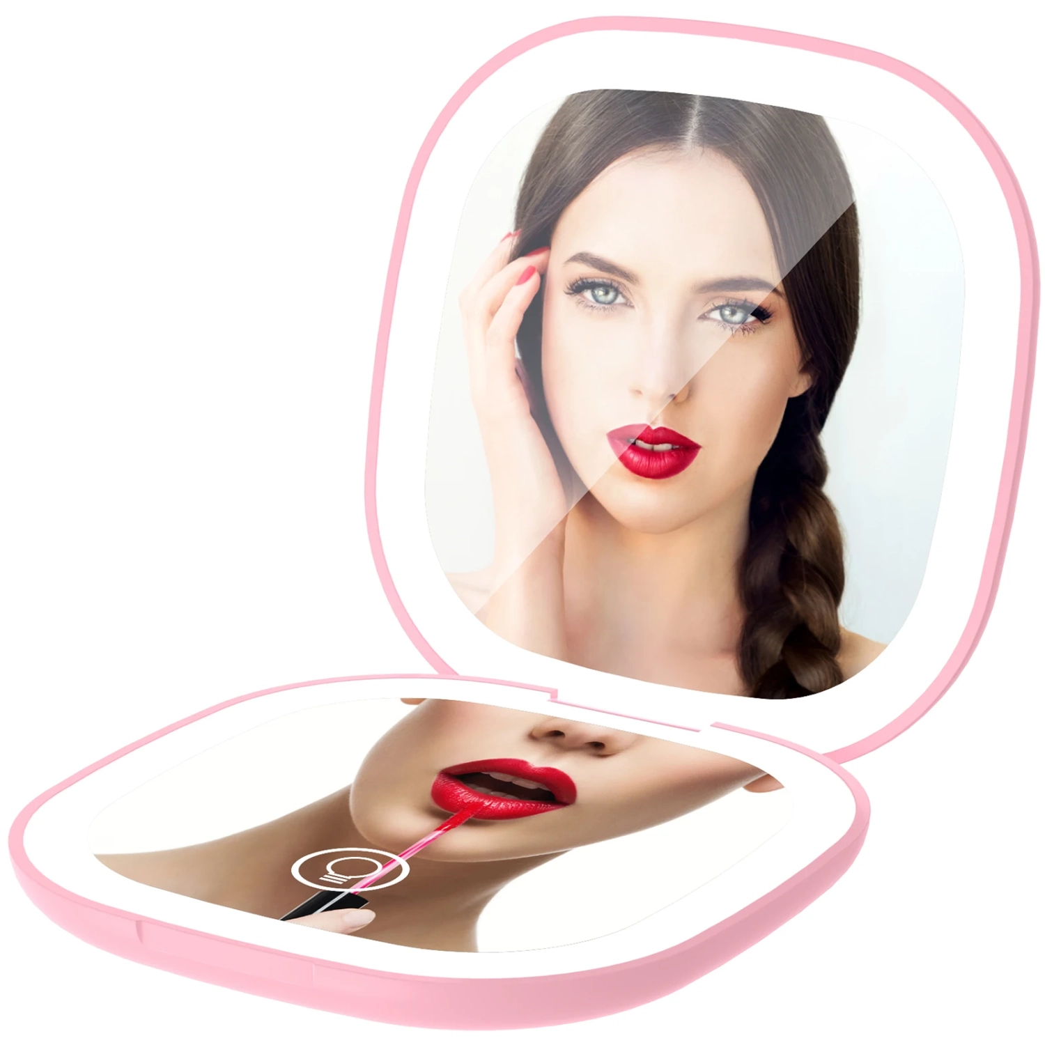 Miroir de maquillage portatif rechargeable LED agrandi 10X des deux côtés avec pile 400&nbsp;mAh et luminosité réglable pour le voyage