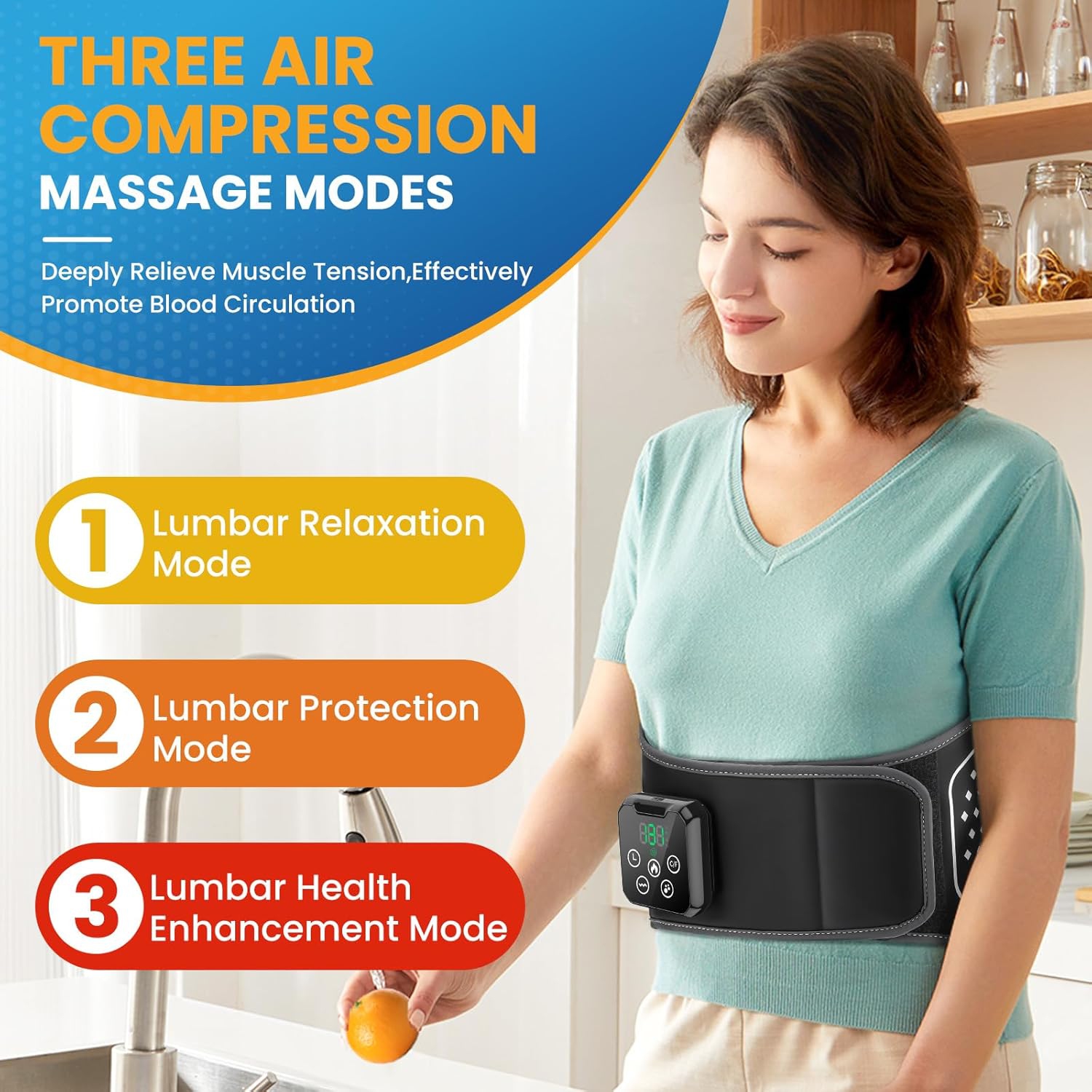 Cordless Heated Lower Back Massager,Inflatable Lumbar Belt for Pain Relief,Deep Tissue Air Compression & Vibration Therapy,Shiatsu Back Massager for