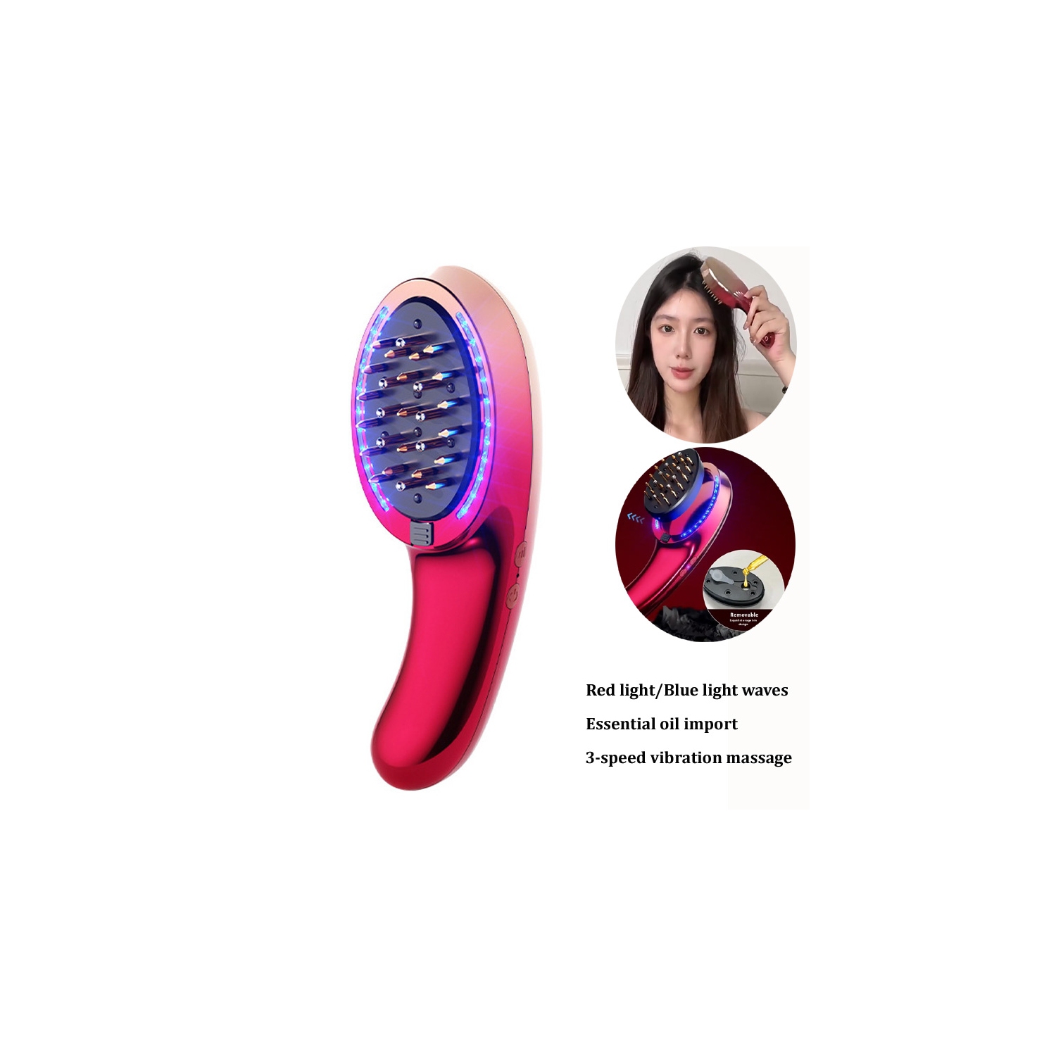 Peigne de massage électrique pour le cuir chevelu Red Blue Light Wave Massage par vibration pour les follicules pileux sur l'applicateur d'huile