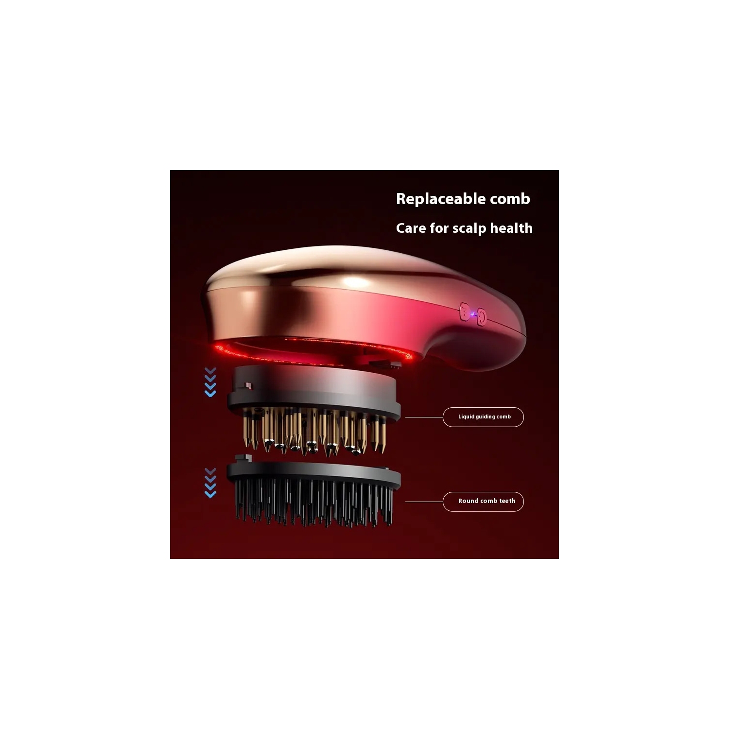 Peigne de massage électrique pour le cuir chevelu Red Blue Light Wave Massage par vibration pour les follicules pileux sur l'applicateur d'huile