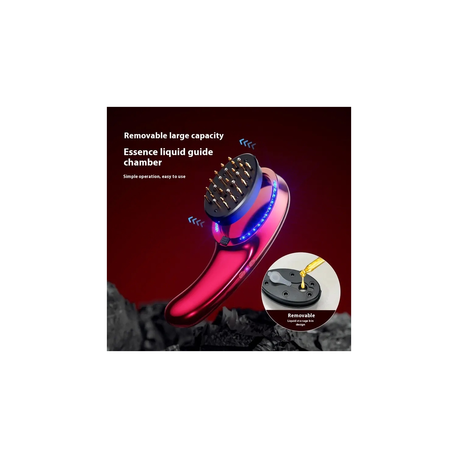 Peigne de massage électrique pour le cuir chevelu Red Blue Light Wave Massage par vibration pour les follicules pileux sur l'applicateur d'huile