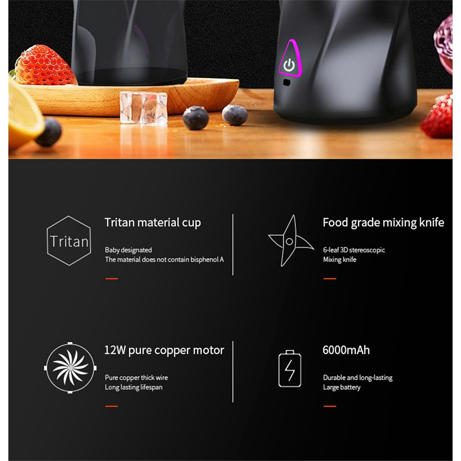 Cordless Portable Blender, 700ml Capacity, Suitable for Milkshakes and Smoothies, Personal Blender with 6000mAh High-Capacity Battery - White