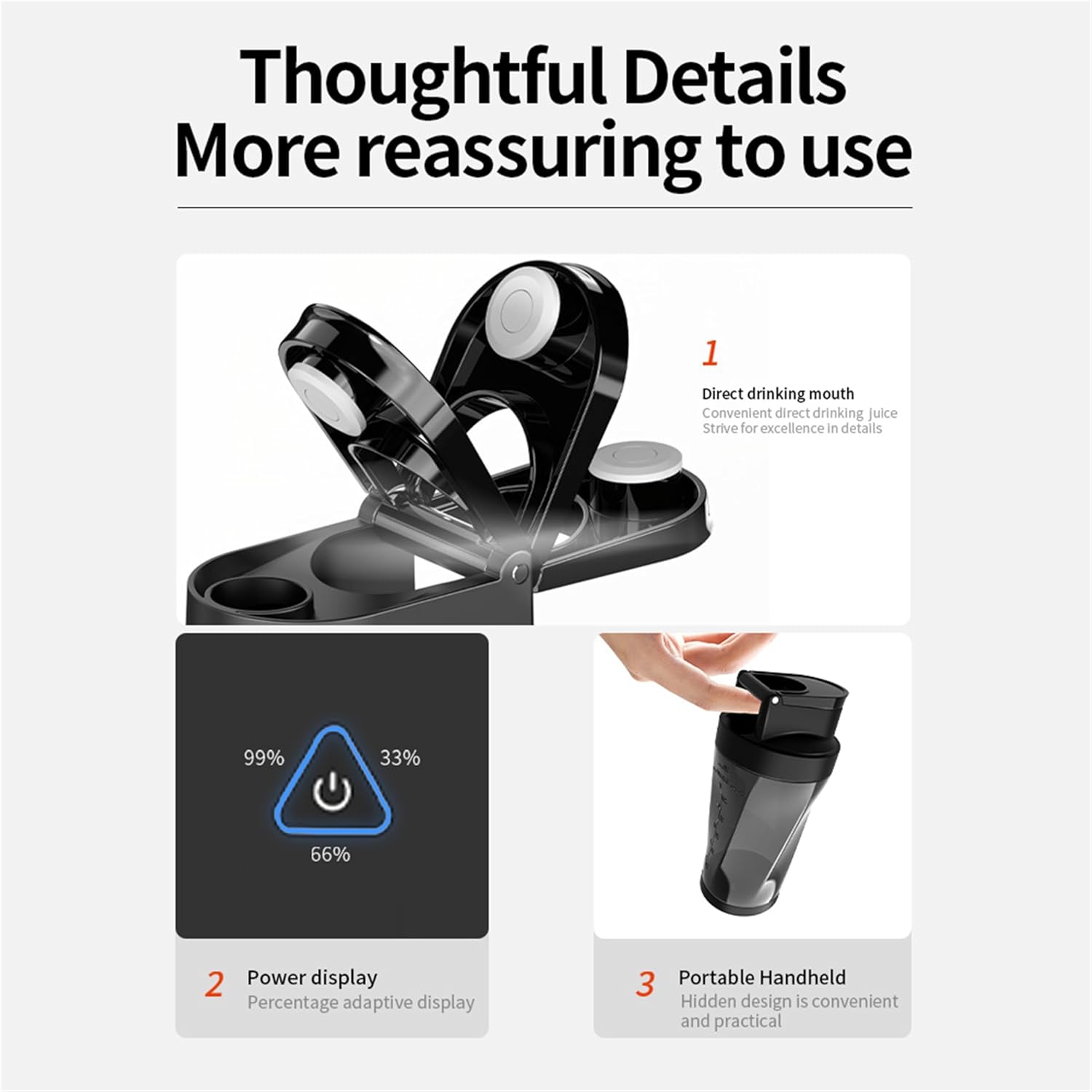 Cordless Portable Blender, 700ml Capacity, Suitable for Milkshakes and Smoothies, Personal Blender with 6000mAh High-Capacity Battery - Black