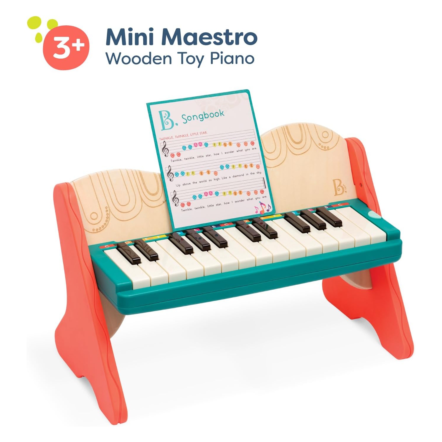 Wooden Toy Piano for Toddlers, Kids – Color – Coded Keys with Songbook – Musical Instrument for Early Learning & Creativity – 3+ Years – Mini Maestro
