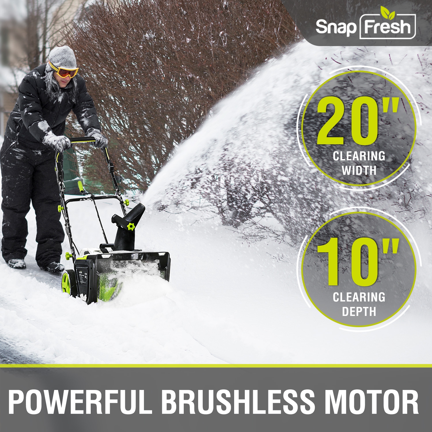 Souffleuse à neige électrique sans fil de 20&nbsp;po 40&nbsp;V de SnapFresh avec deux batteries 5,0&nbsp;Ah et chargeur rapide