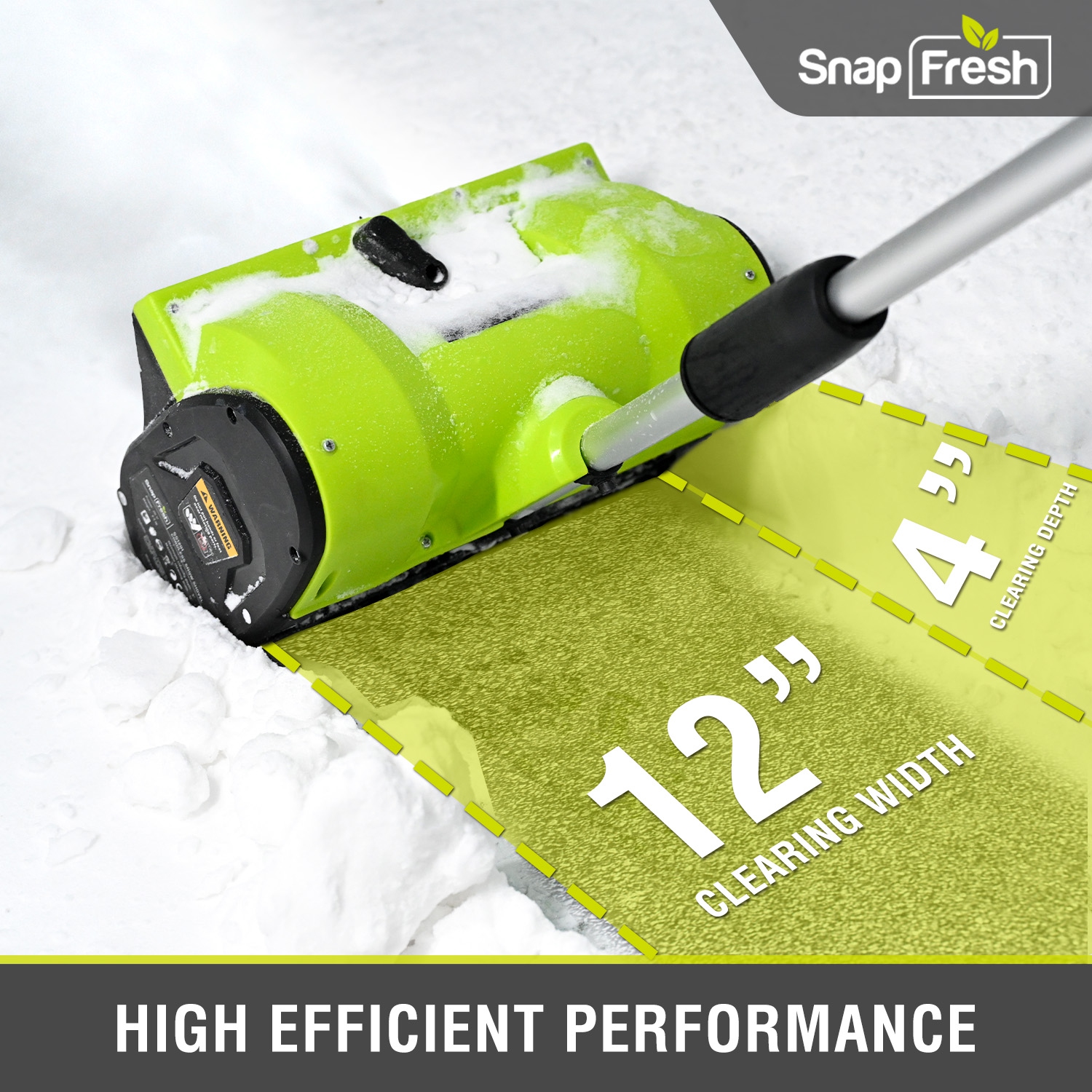SnapFresh 20V Cordless Snow Shovel 12 Inch Electric Thrower with Adjustable Handle and 4.0Ah Battery - Green