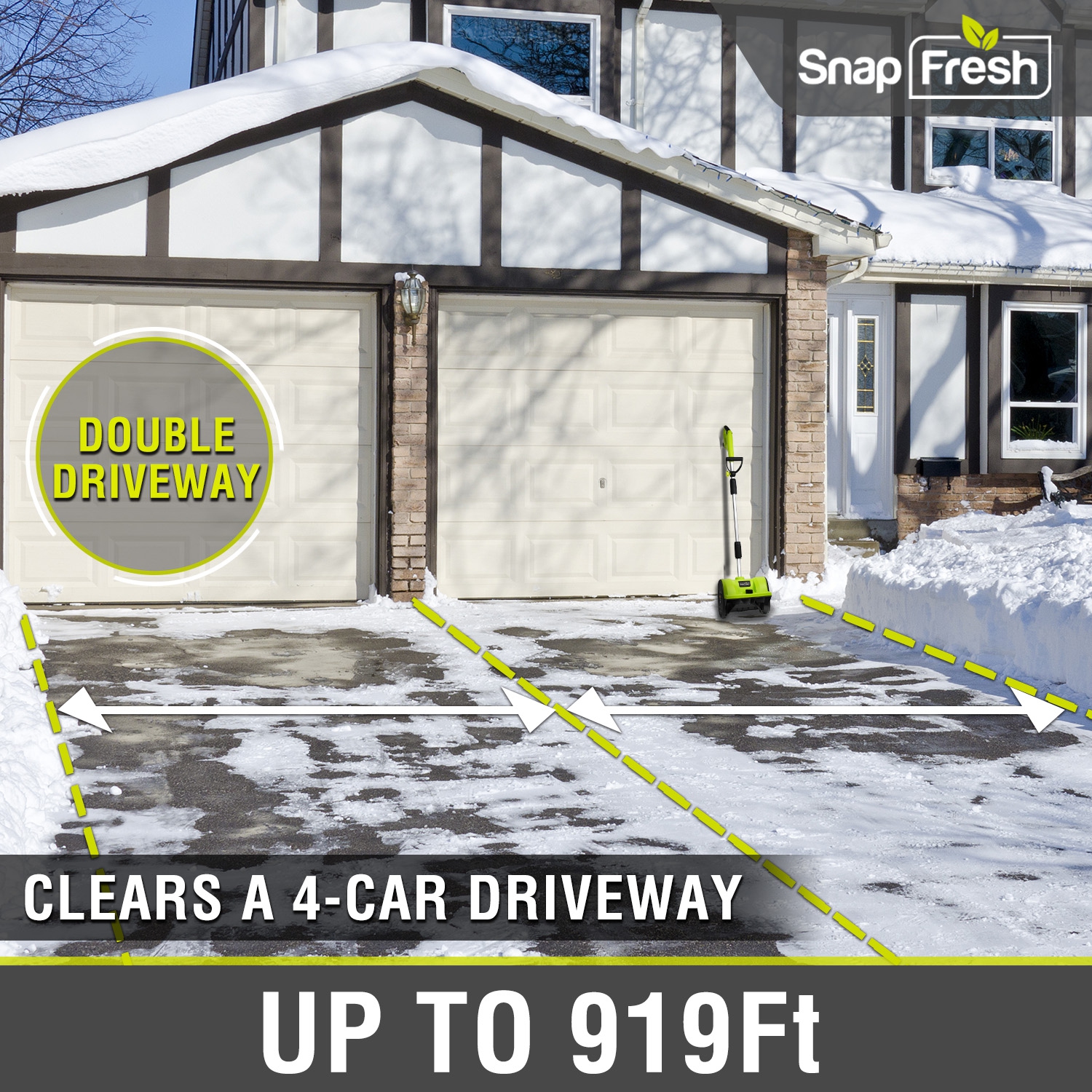 SnapFresh 20V Cordless Snow Shovel 12 Inch Electric Thrower with Adjustable Handle and 4.0Ah Battery - Green