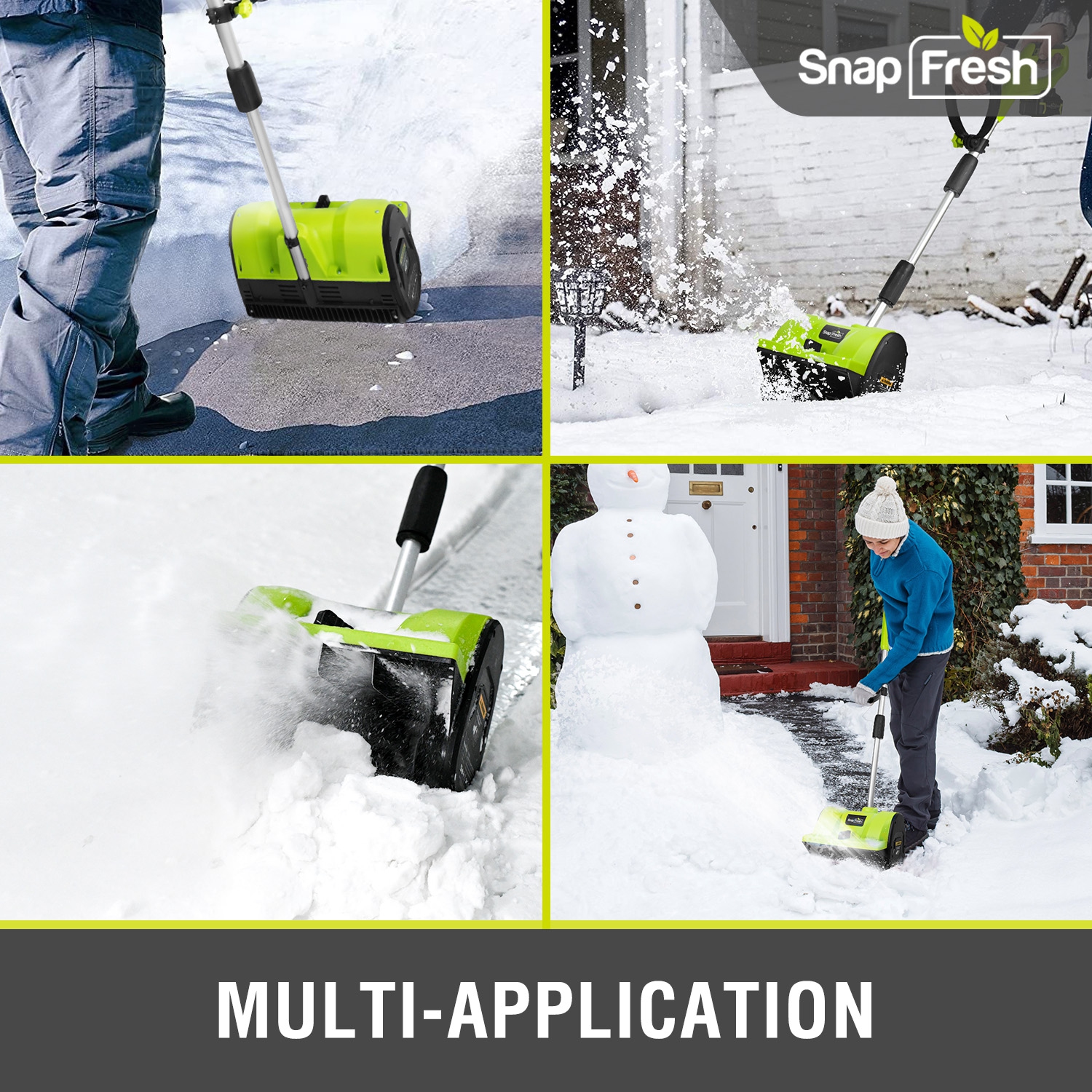 SnapFresh 20V Cordless Snow Shovel 12 Inch Electric Thrower with Adjustable Handle and 4.0Ah Battery - Green