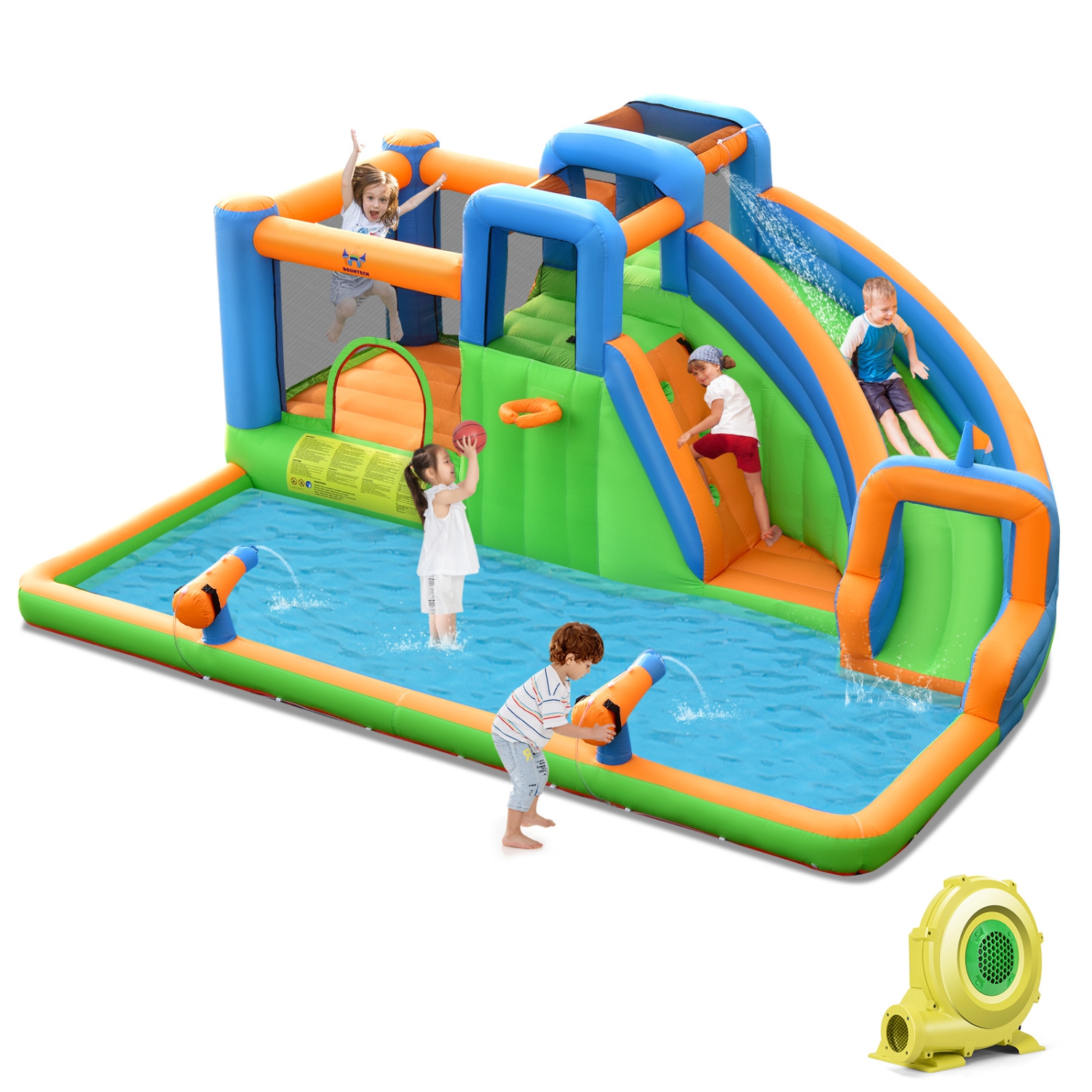 Costway 6 in 1 Inflatable Giant Kids Water Park Bounce House with Dual Climbing Walls 735W Blower included