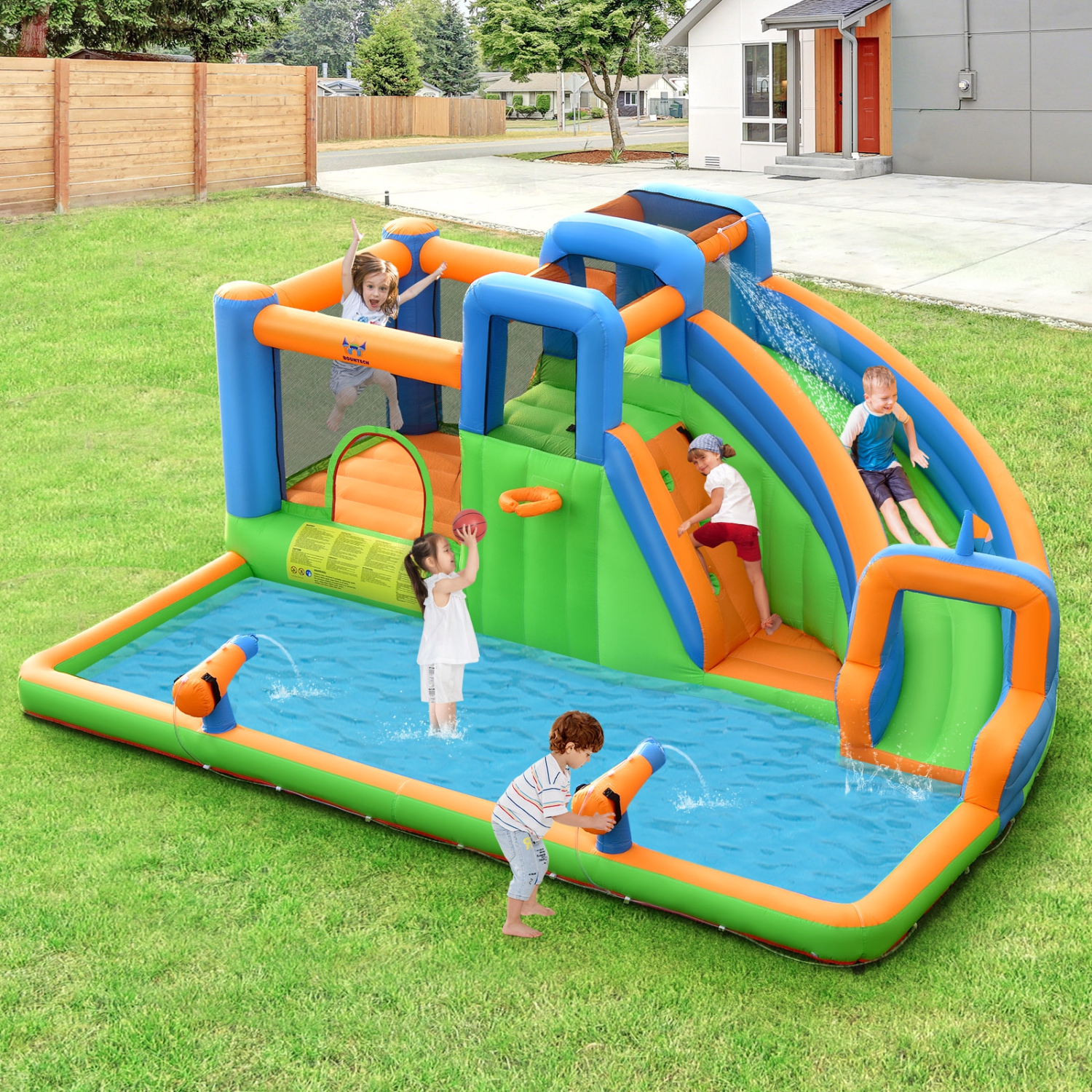 Costway 6 in 1 Inflatable Giant Kids Water Park Bounce House with Dual Climbing Walls 735W Blower included