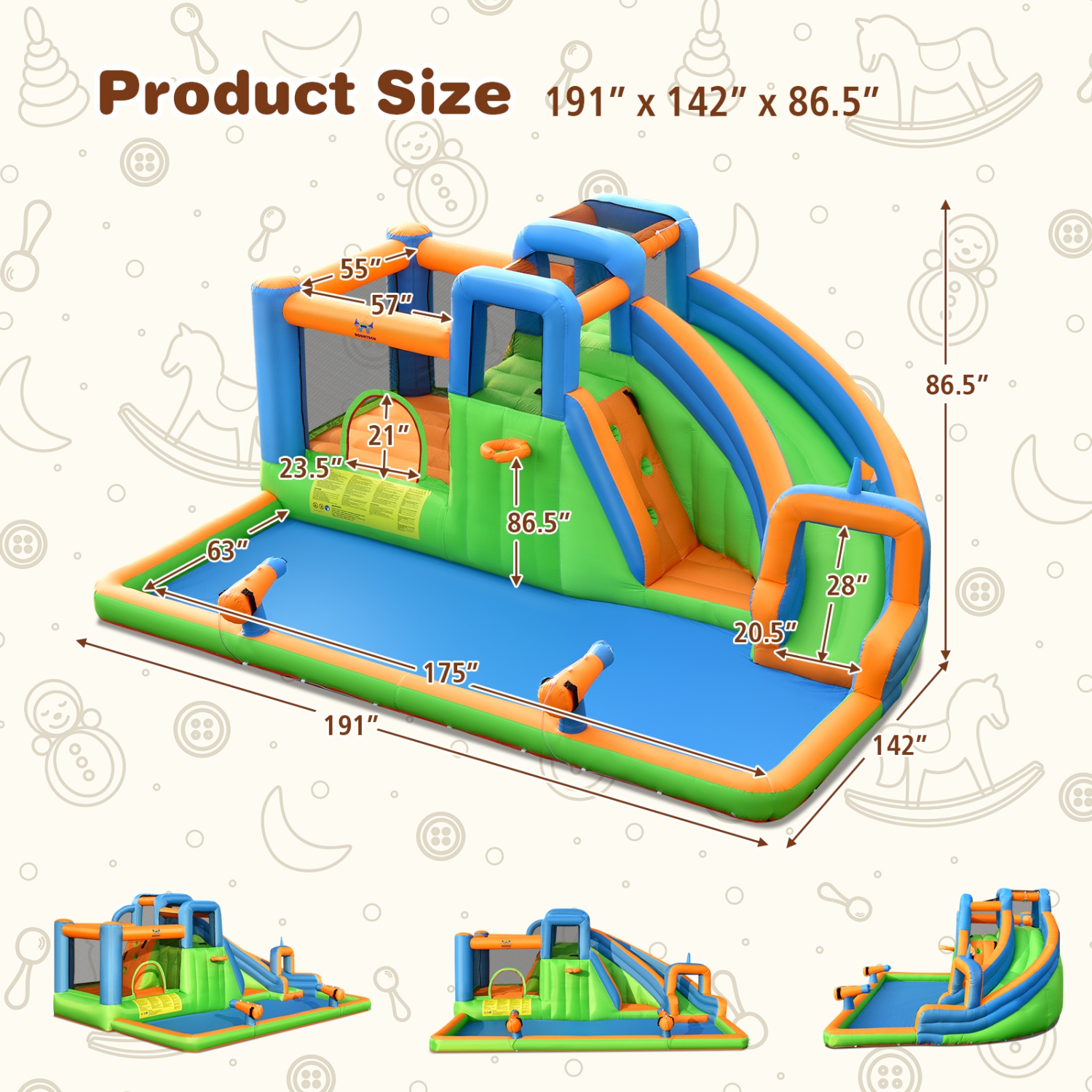 Costway 6 in 1 Inflatable Giant Kids Water Park Bounce House with Dual Climbing Walls 735W Blower included