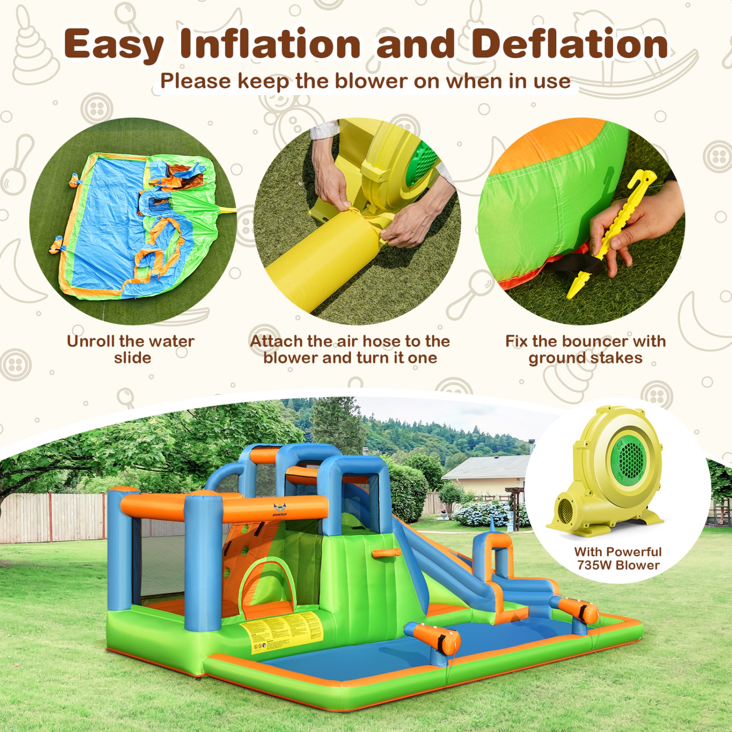 Costway 6 in 1 Inflatable Giant Kids Water Park Bounce House with Dual Climbing Walls 735W Blower included