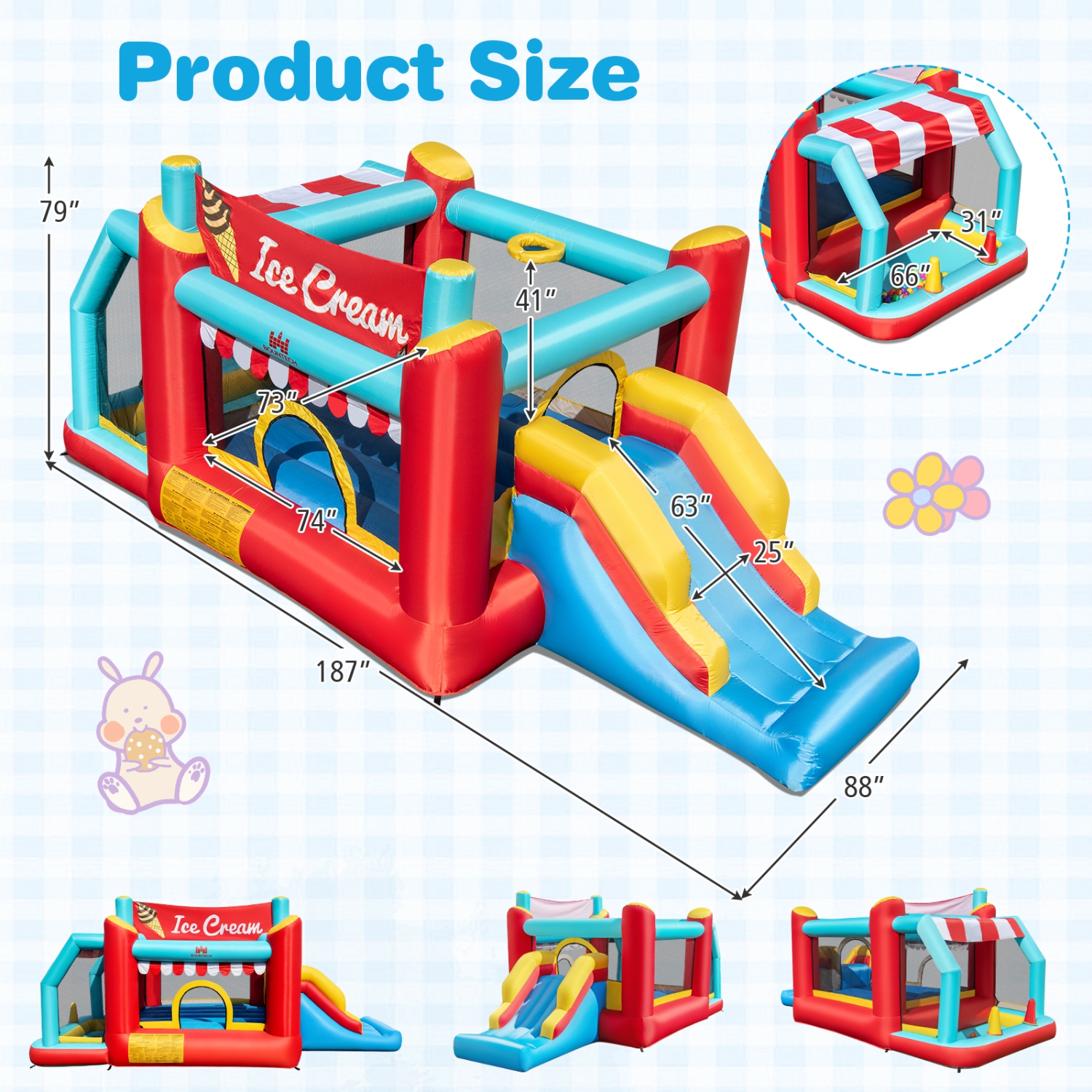 Château sauteur de crème glacée gonflable 5-en-1 Bounce House de Costway avec/sans souffleur 520&nbsp;W