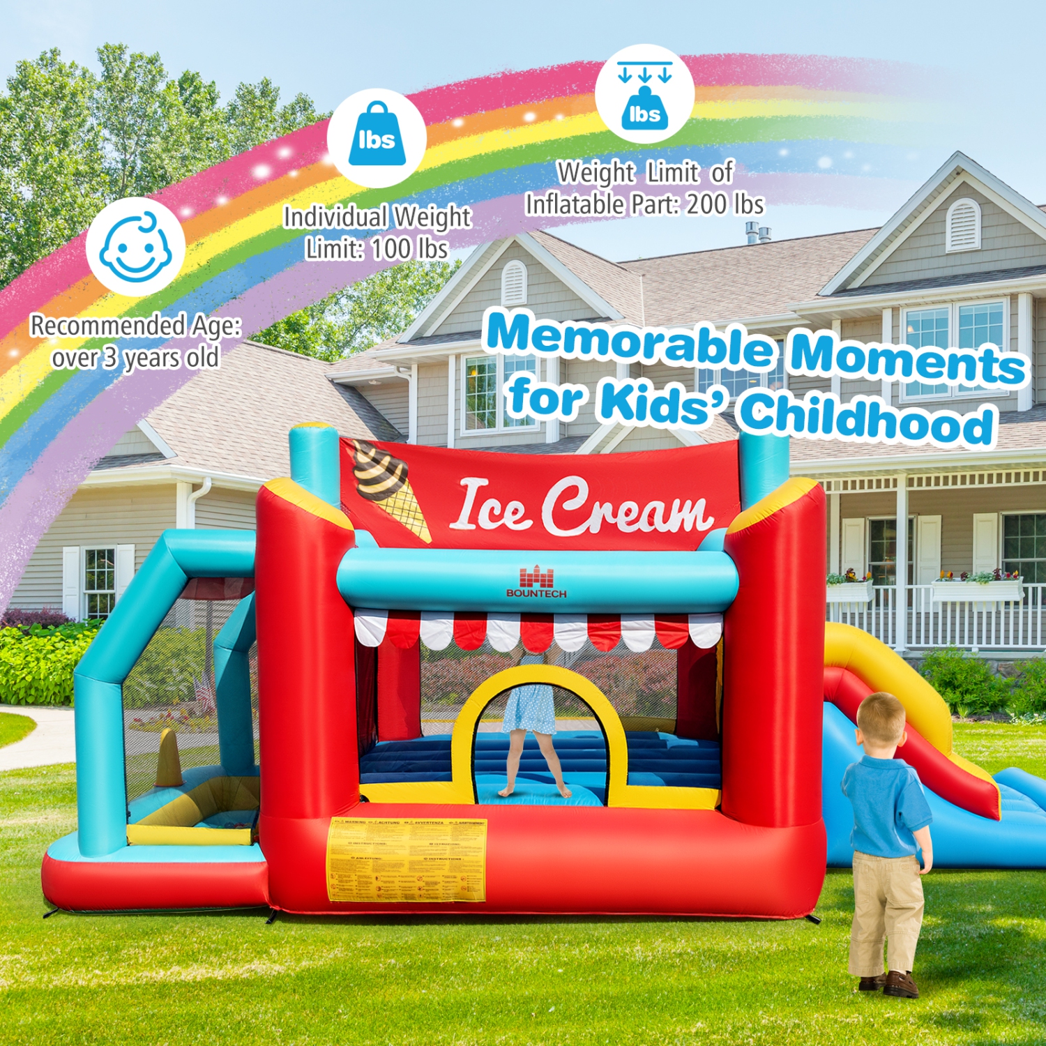Château sauteur de crème glacée gonflable 5-en-1 Bounce House de Costway avec/sans souffleur 520&nbsp;W